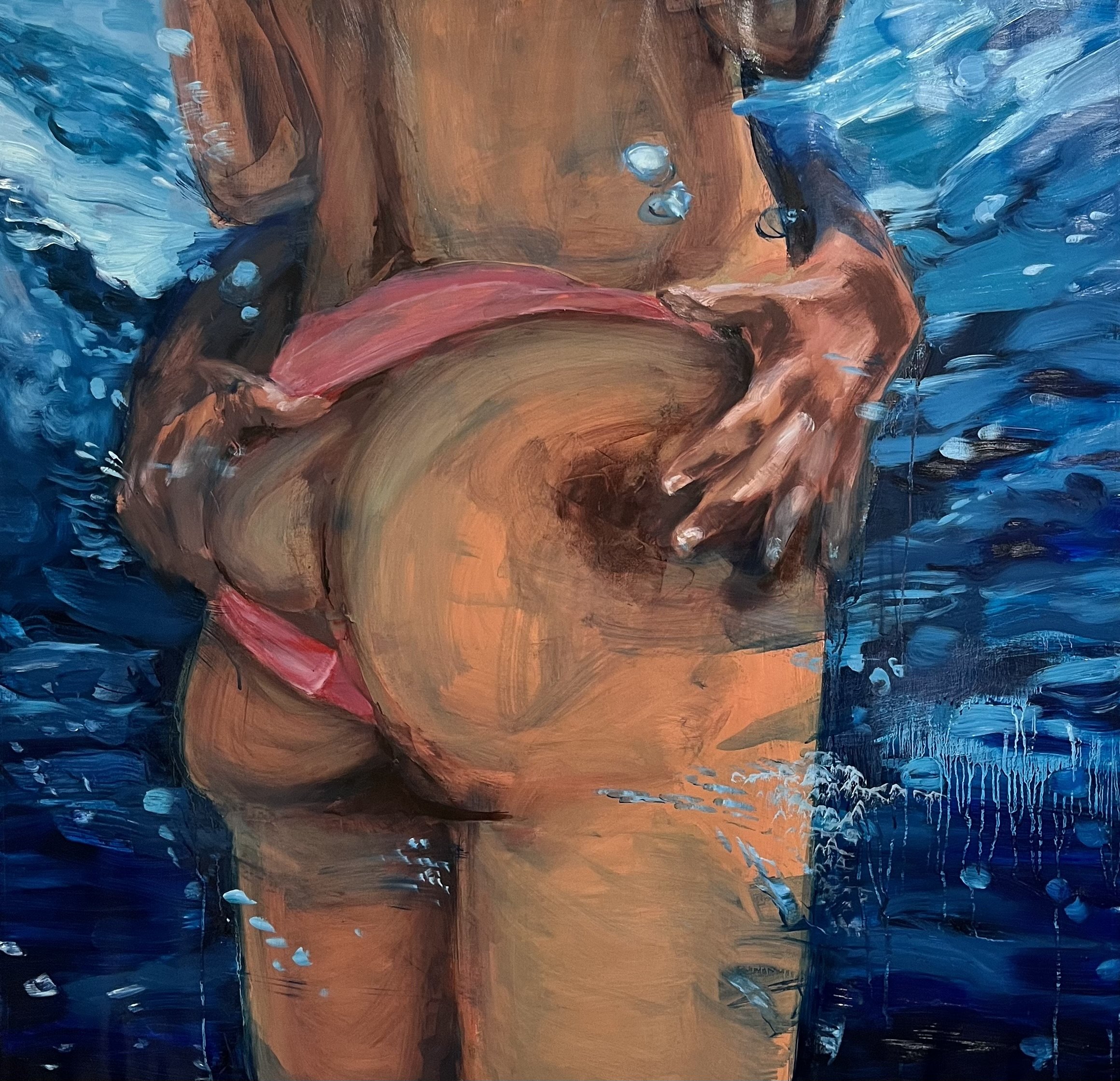 What Happens Underwater (2023) Oil, Acrylic and Pastel on Arches Paper 40"x38"