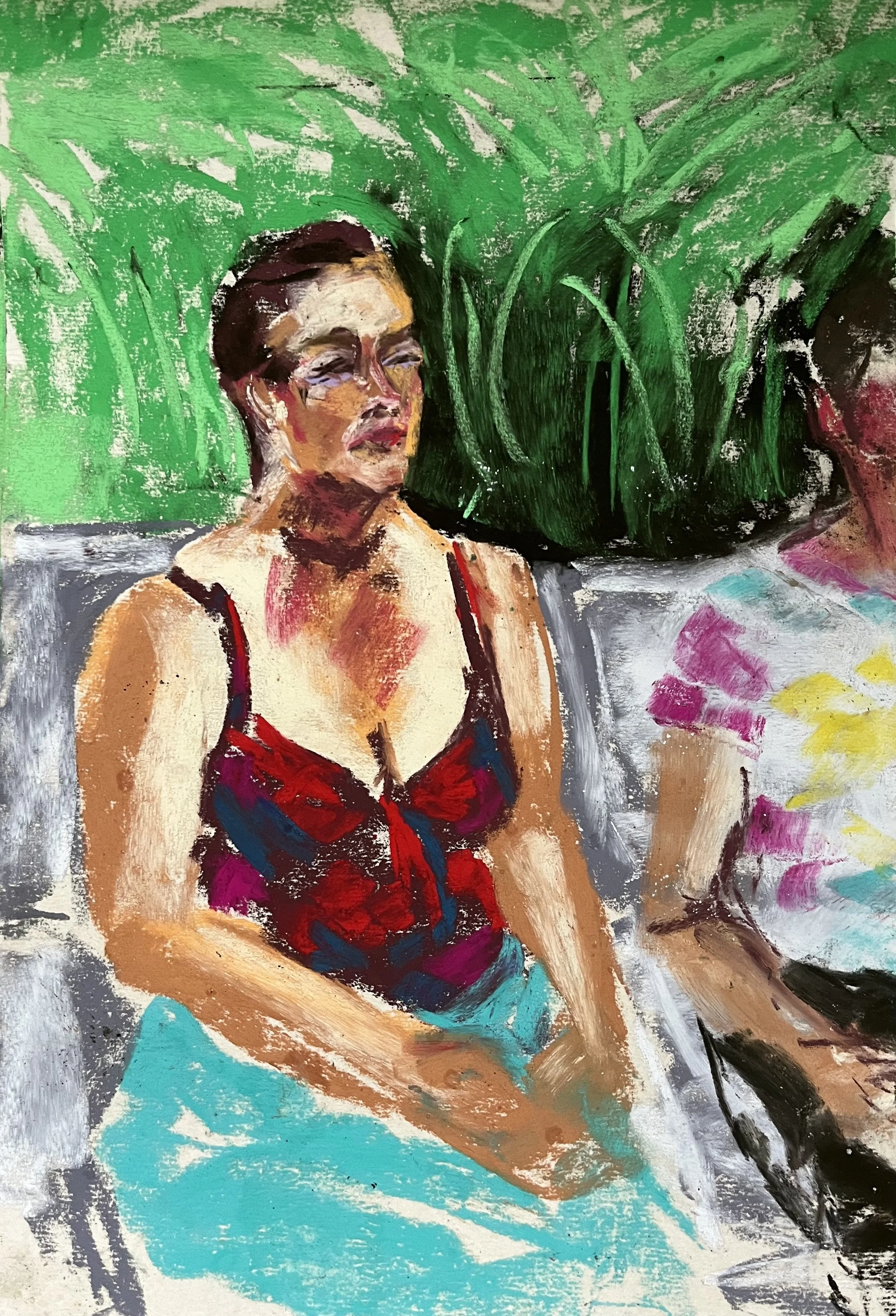 Poolside (2023) Pastel on Sand Paper 7"x12"