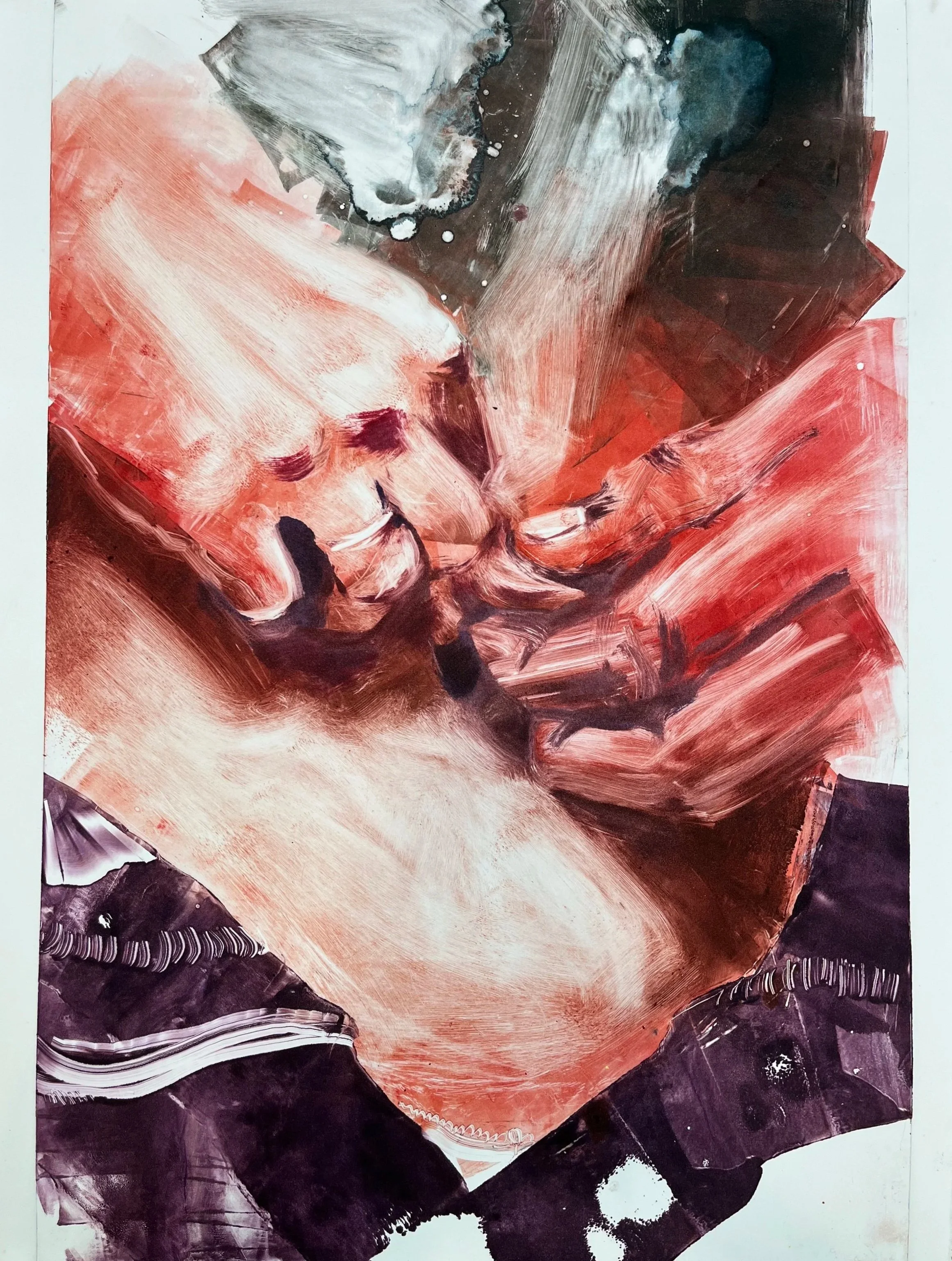 Unbuttoning II (2025) Monotype on Hahnemuhle Paper, 30"x22"