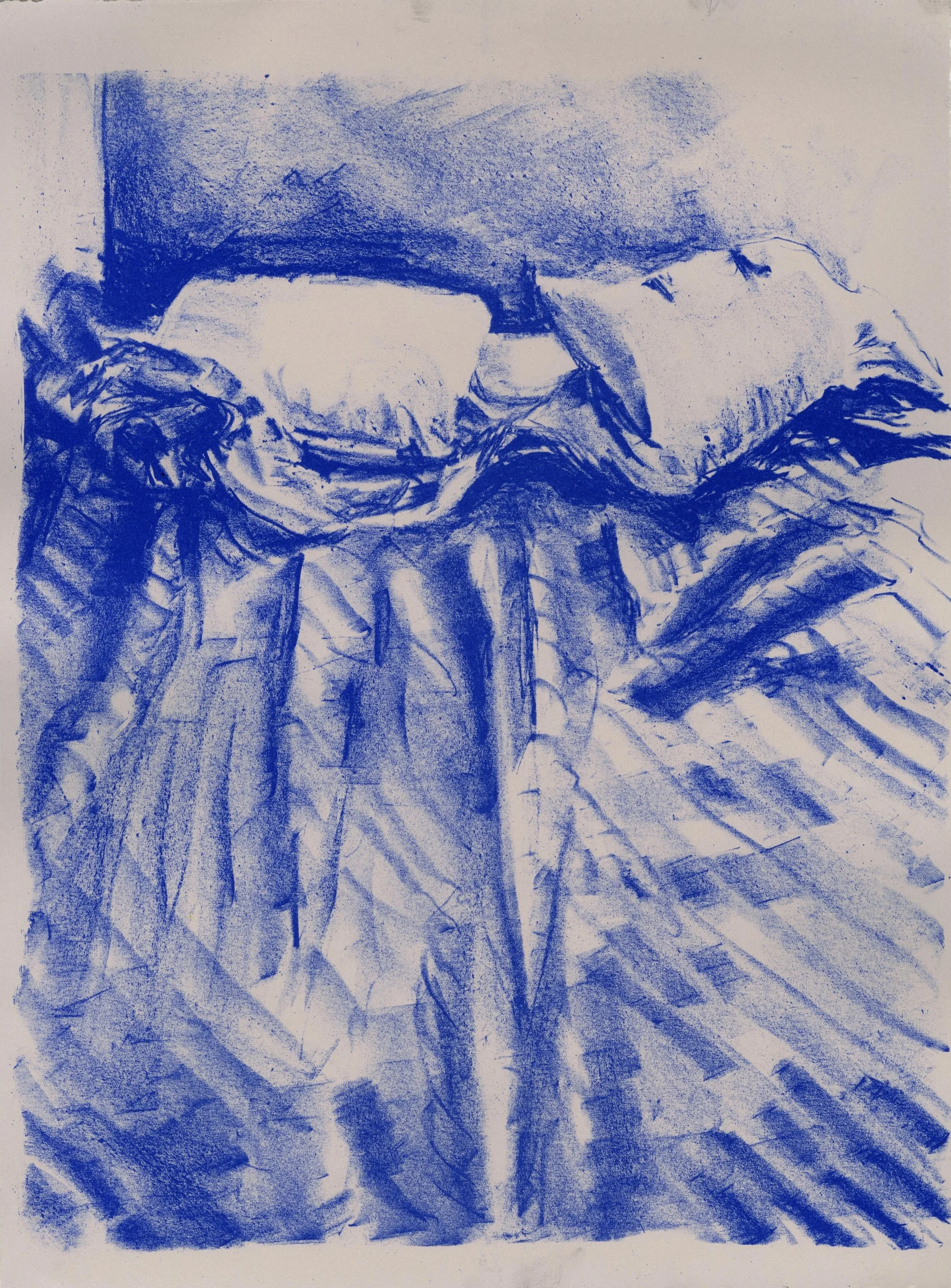 Empty Bed (in Ultramarine) (2026) Lithograph, 14"x11"