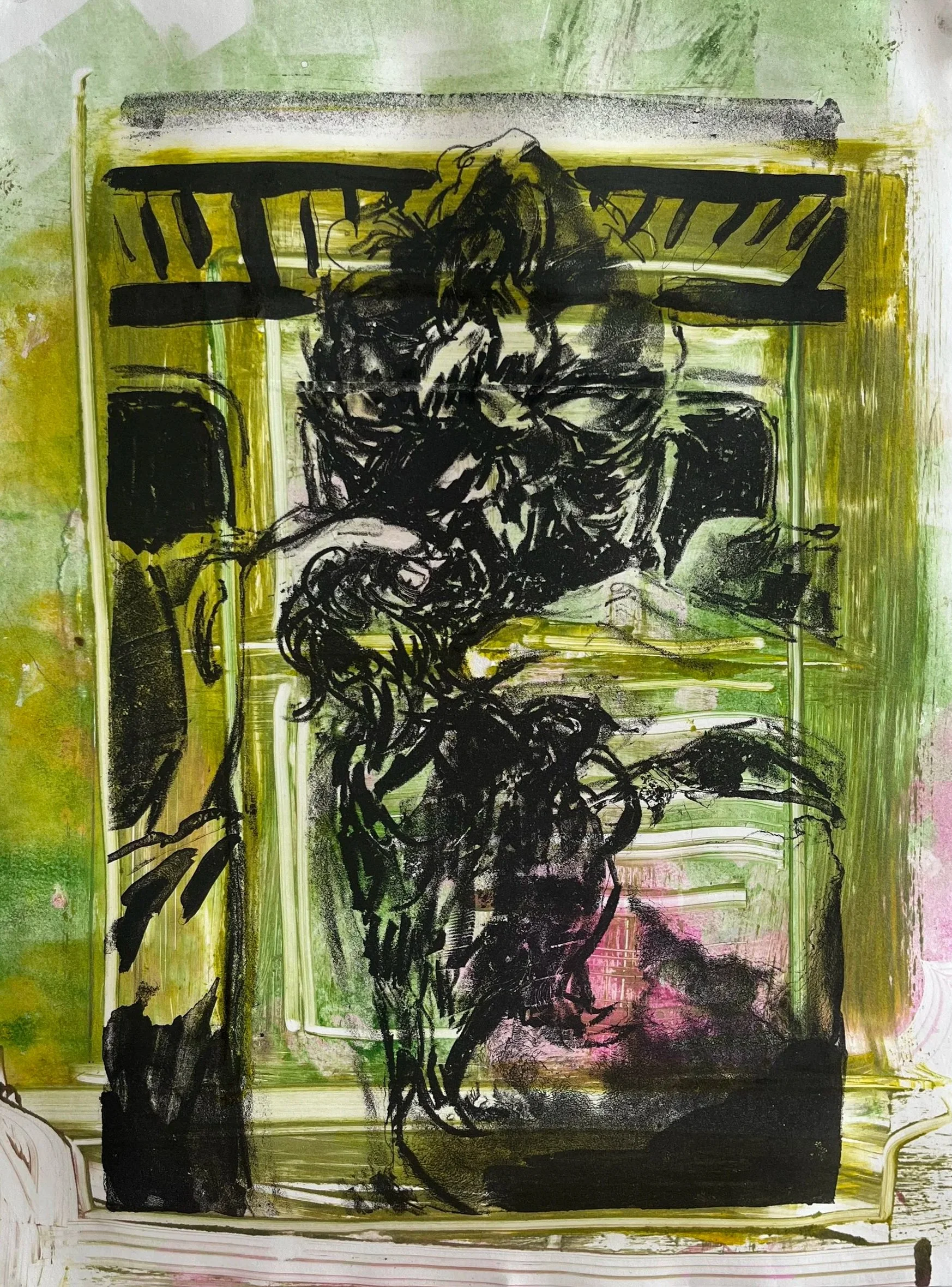 Braiding Mom's Hair (2nd Edition) (2026) Lithograph on Monotype, 14"x10"