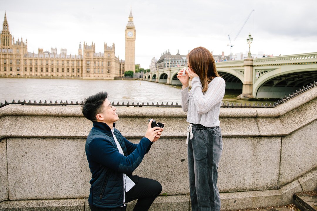 A secret proposal infront of Big Ben with a London Proposal Photographer