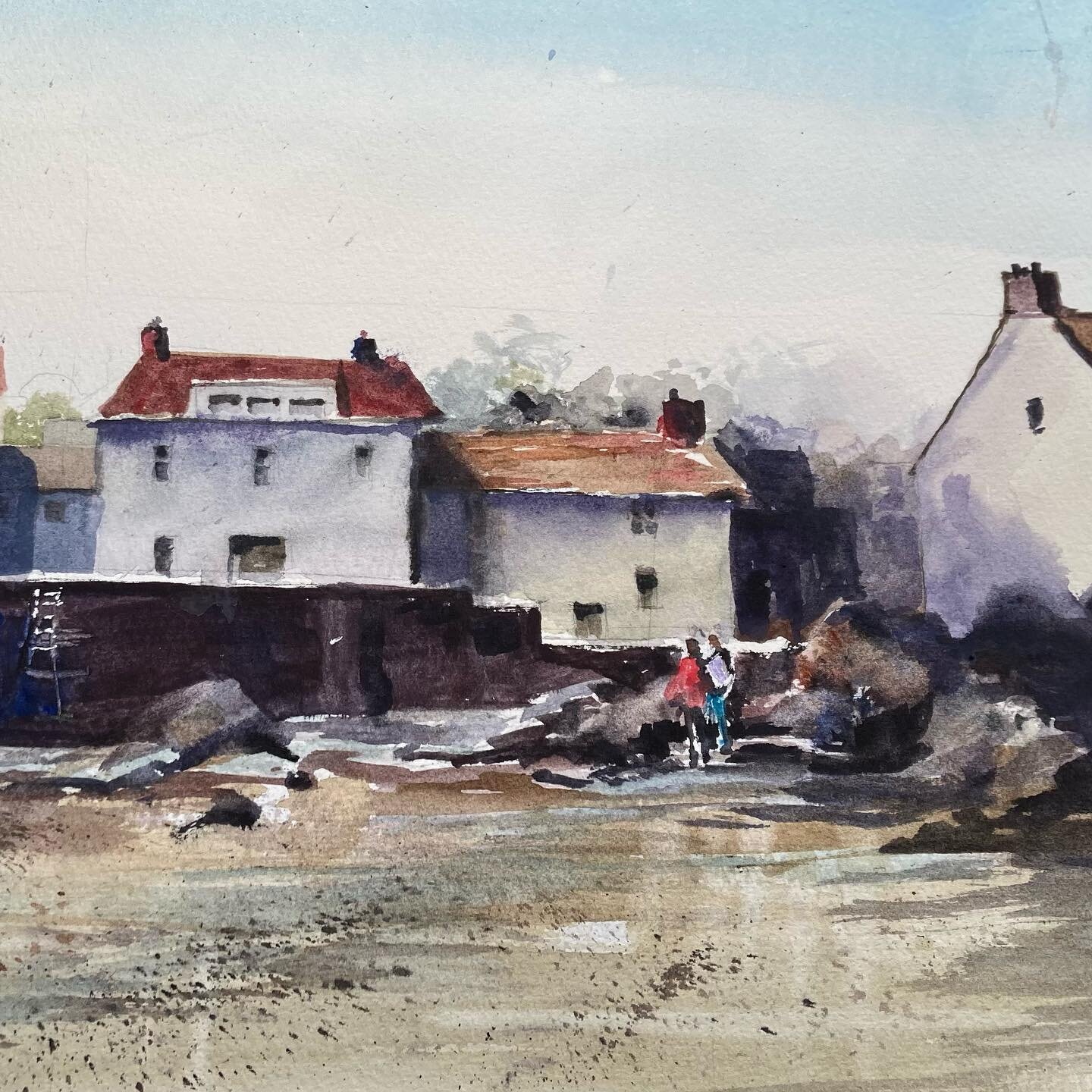 Detail of Seaside in Wales from fantastic workshop with @hobojo58,  Artist Howard Jones with Watercolor Society South Texas . #watercolorpainting #wales #watercolorsocietysouthtexas #seasidepainting