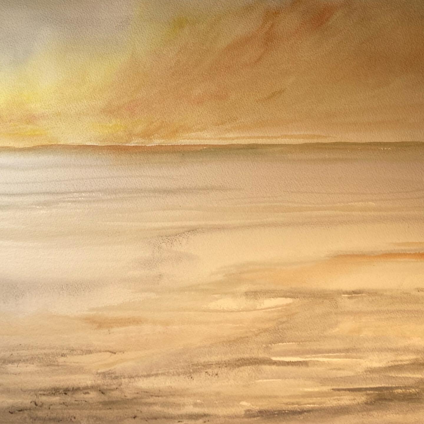 Less is more,  today.  #watercolorpainting #sunsetwatercolor #watersunset #goldensky #artoftheday #longislandsunset #wintersunset #portwashingtonny