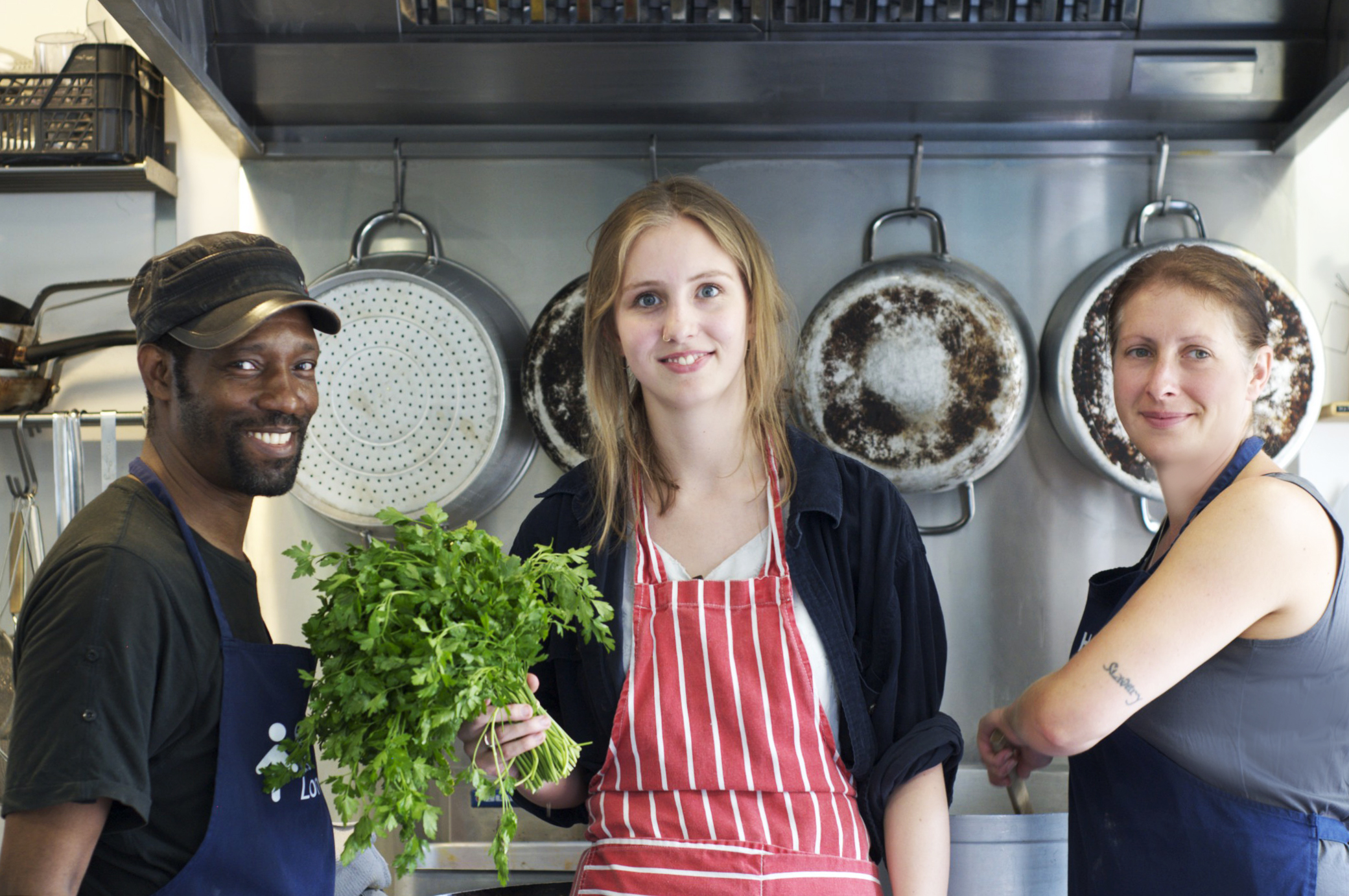 Headway member Keith, volunteer Jade and chef Kate