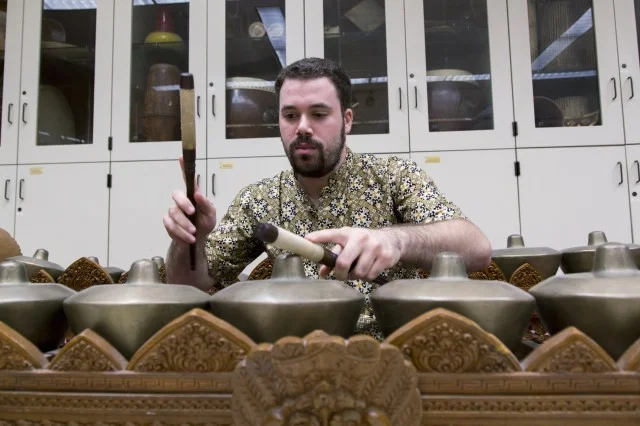 Tyler Yamin performing gamelan at UCLA.
