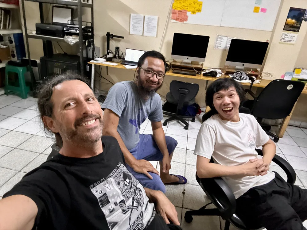  David Novak with Windi Koben Prahadya and Gerry Apriryan, Irama Nusantara office, Jakarta 