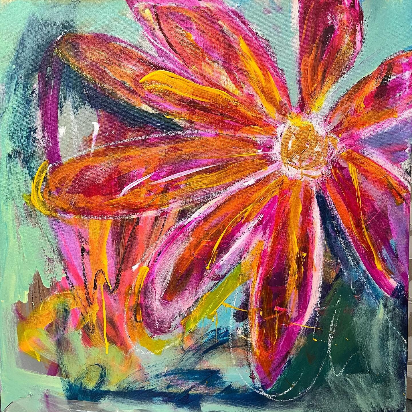 Flower Power! This 30x30 acrylic painting has many layers of yummy beautiful colors! Give me a shout if you are interested! I&rsquo;m sure it won&rsquo;t stick around for long! Sure to bring happiness to any room in the house! 🥰
.
.
.
#flowerlovers 