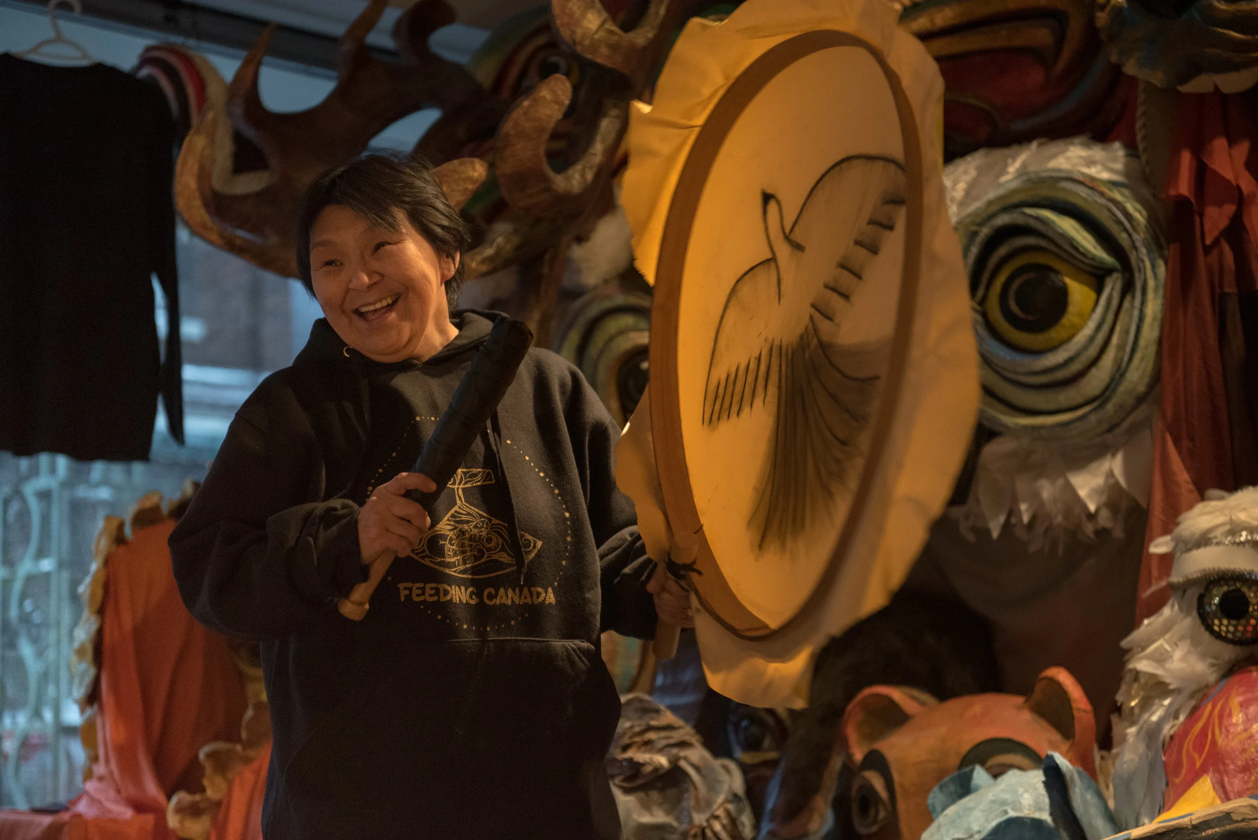 Naulaq LeDrew sharing stories and song about Inuit culture at Red Pepper Spectacle Arts