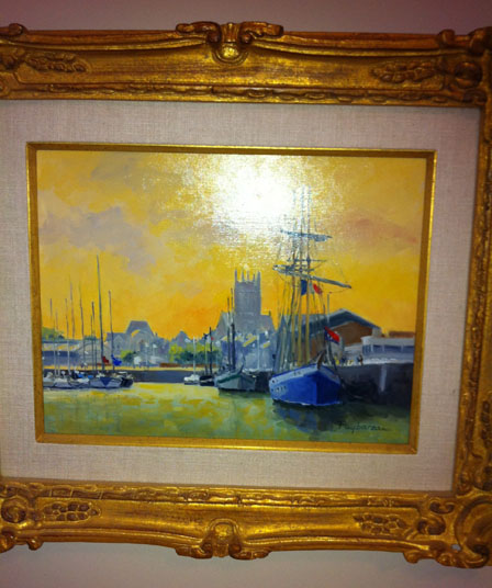 Photo was taken indoors with flash light. The flash light bounced off from the smooth surface of the painting. This is bad. The Frame is cut off. This is no no. It makes bad presentation. 