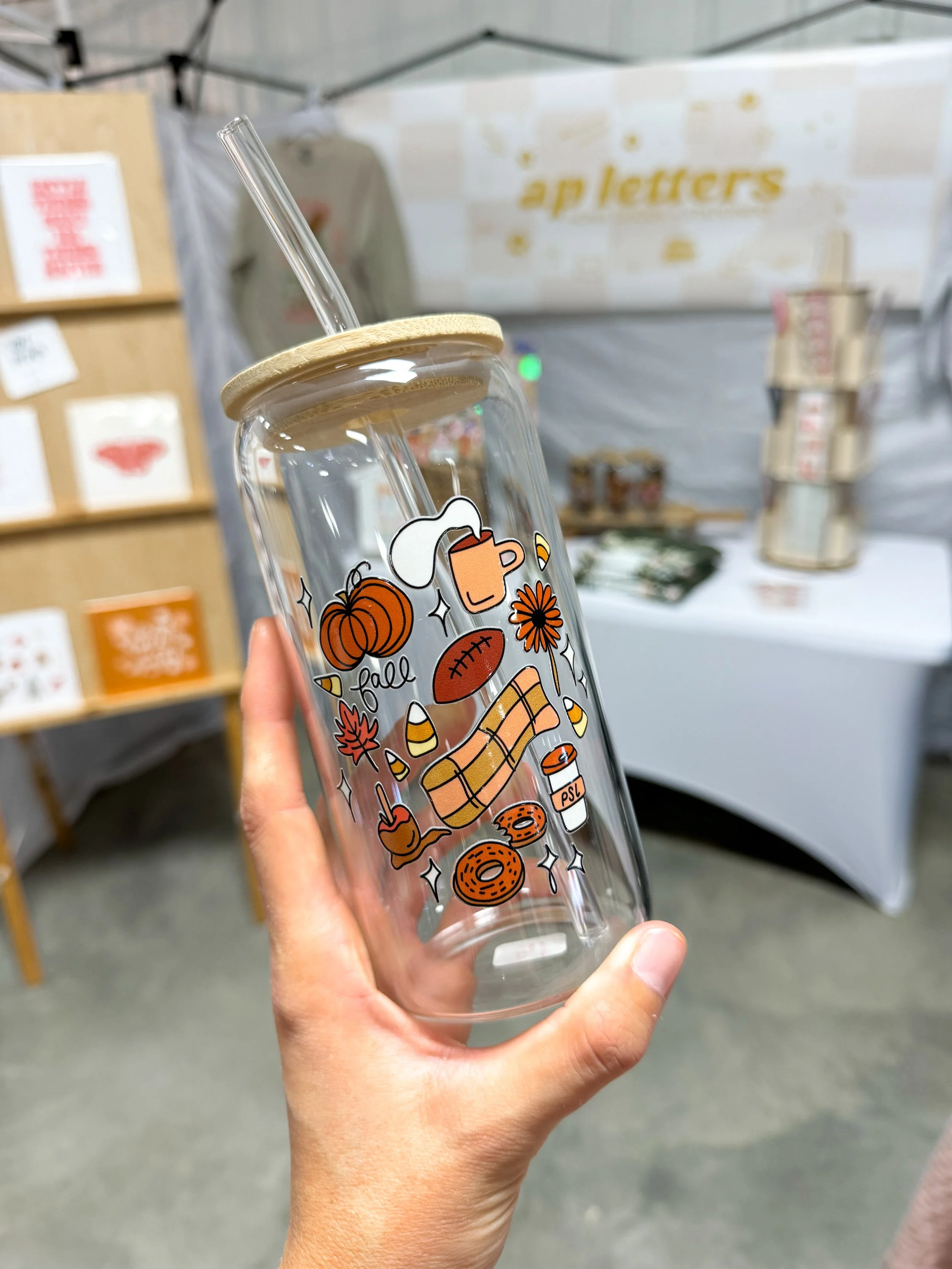 New! Fall Can Glass w/ bamboo lid and straw