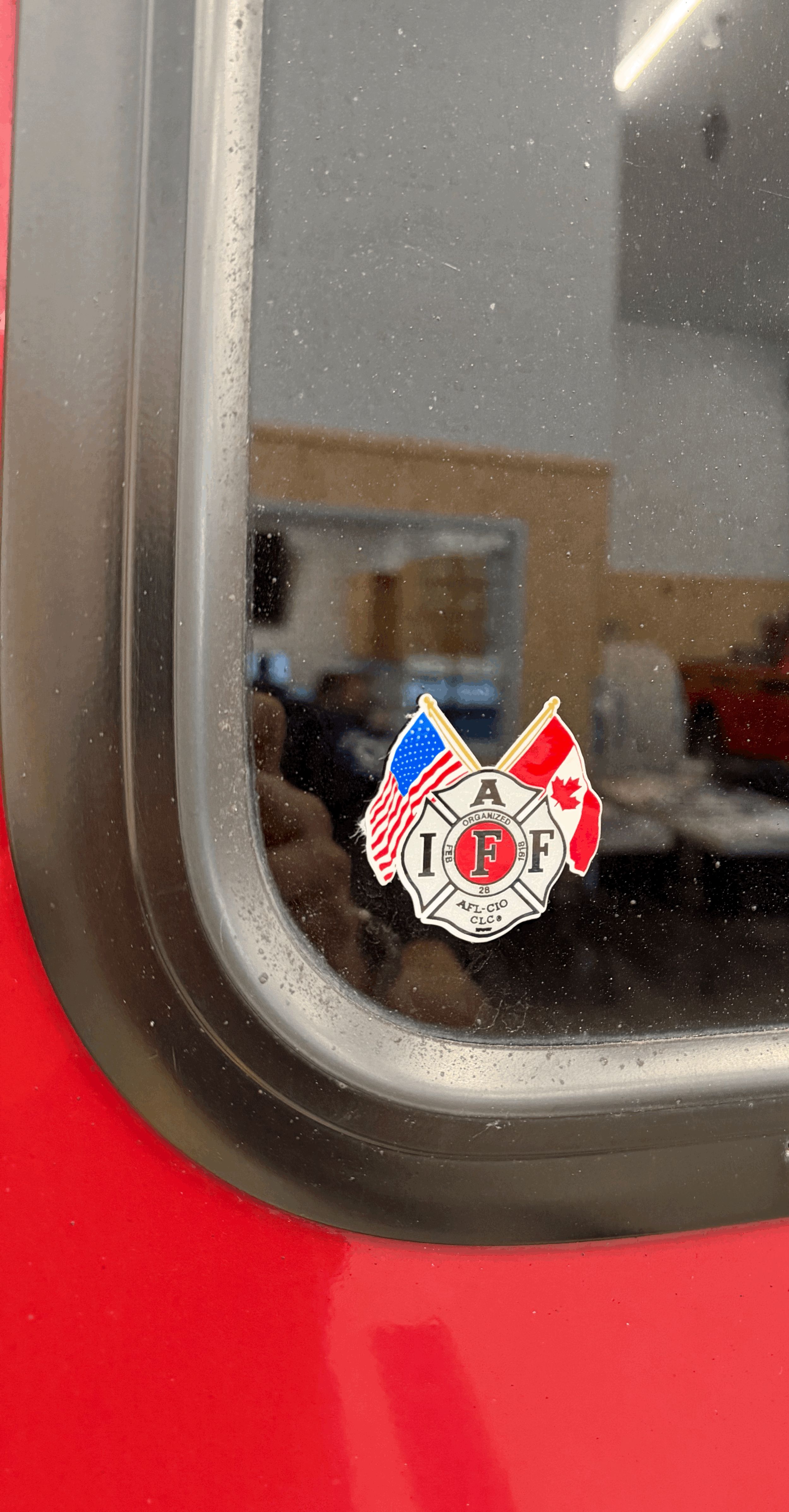 IAFF U.S. & Canada Crossed Flags Reflective Decal – 2" Firefighter Union Sticker (American Made)