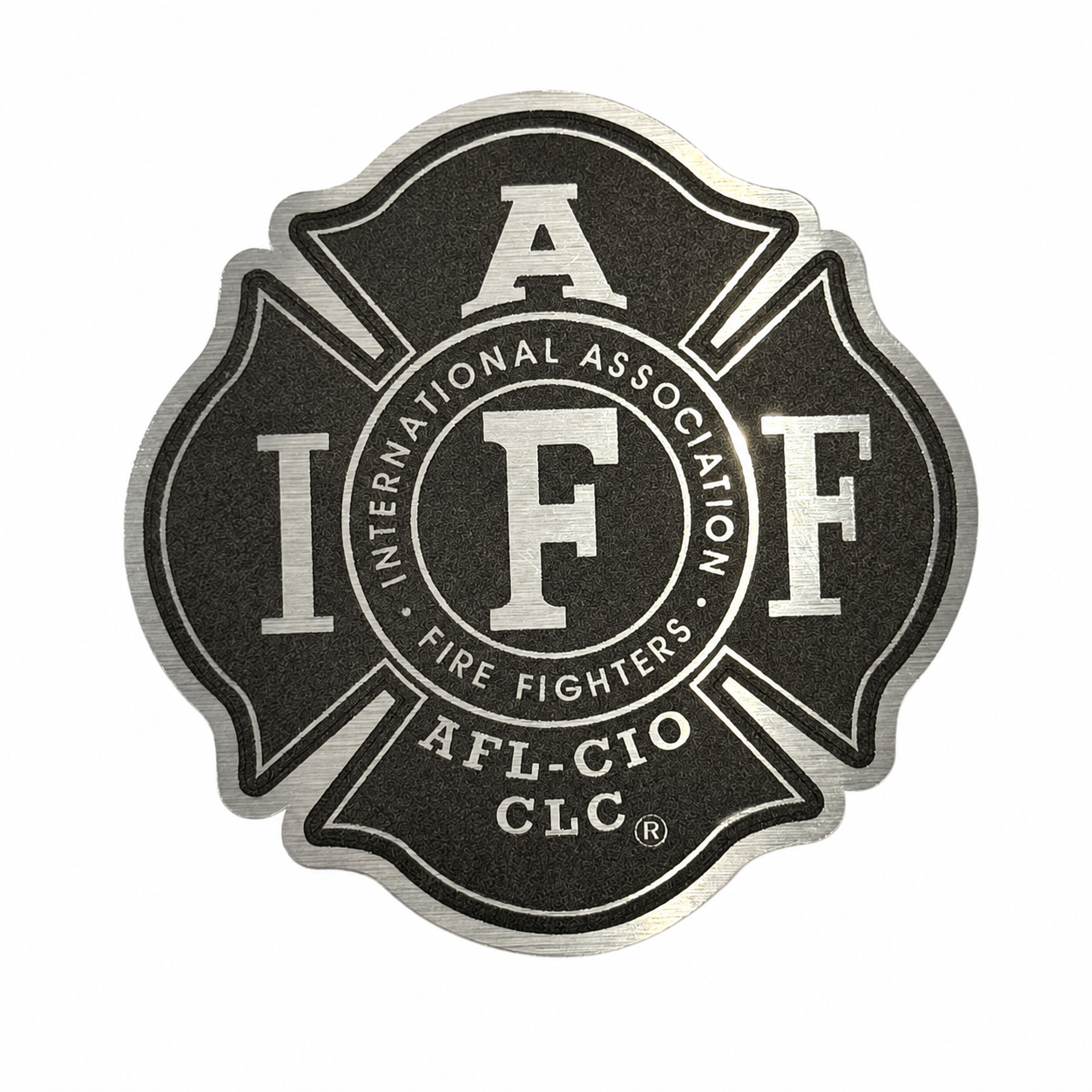 Original Brushed Steel BLACK - IAFF Firefighter Decal Sticker 4" American Made