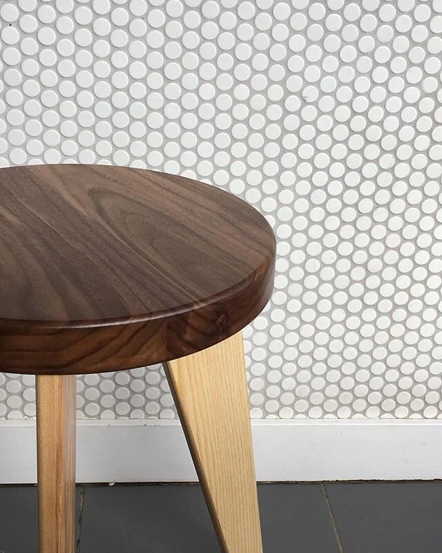 This little Modern Milkman stool is heading off to Minnesota this week. Top is made from solid walnut with ash legs.
