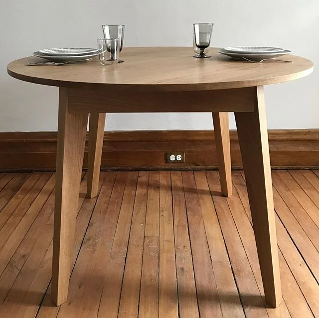 FOR SALE  This solid white oak dining table is up for grabs, 43&rdquo; across. Priced to sell at $995 as it&rsquo;s a prototype for a new extending table I am working on (this one does not extend). DM me if interested. 
Big thanks to @latortuedewakef