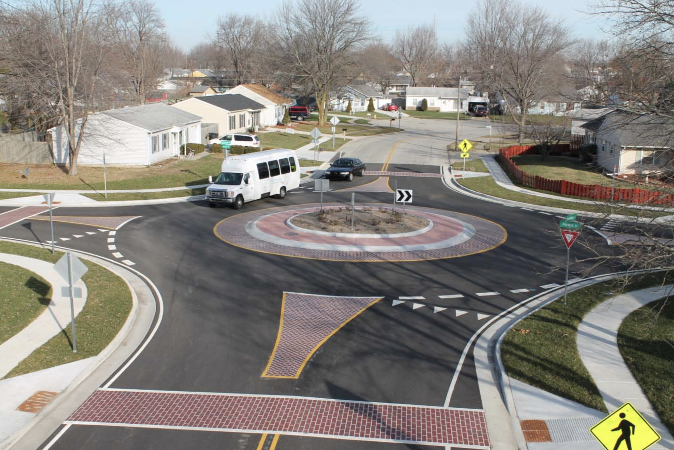 Shenandoah Roundabout won an Indiana Quality Partnership Award Lafayette, IN HSS did the pavement markings including the Brick effect (It was preformed thermoplastic marking). HSS also made and installed the permanent signage and did the temporary traffic control during construction.