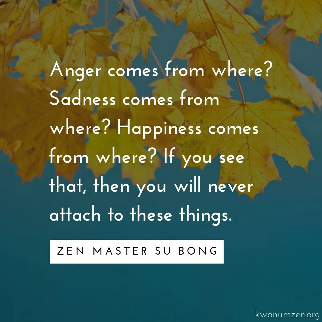 &quot;Anger comes from where?&quot; Quote by Zen Master Su Bong. #zen #meditation #anger #sadness #emotions #attachment #kwanumzen