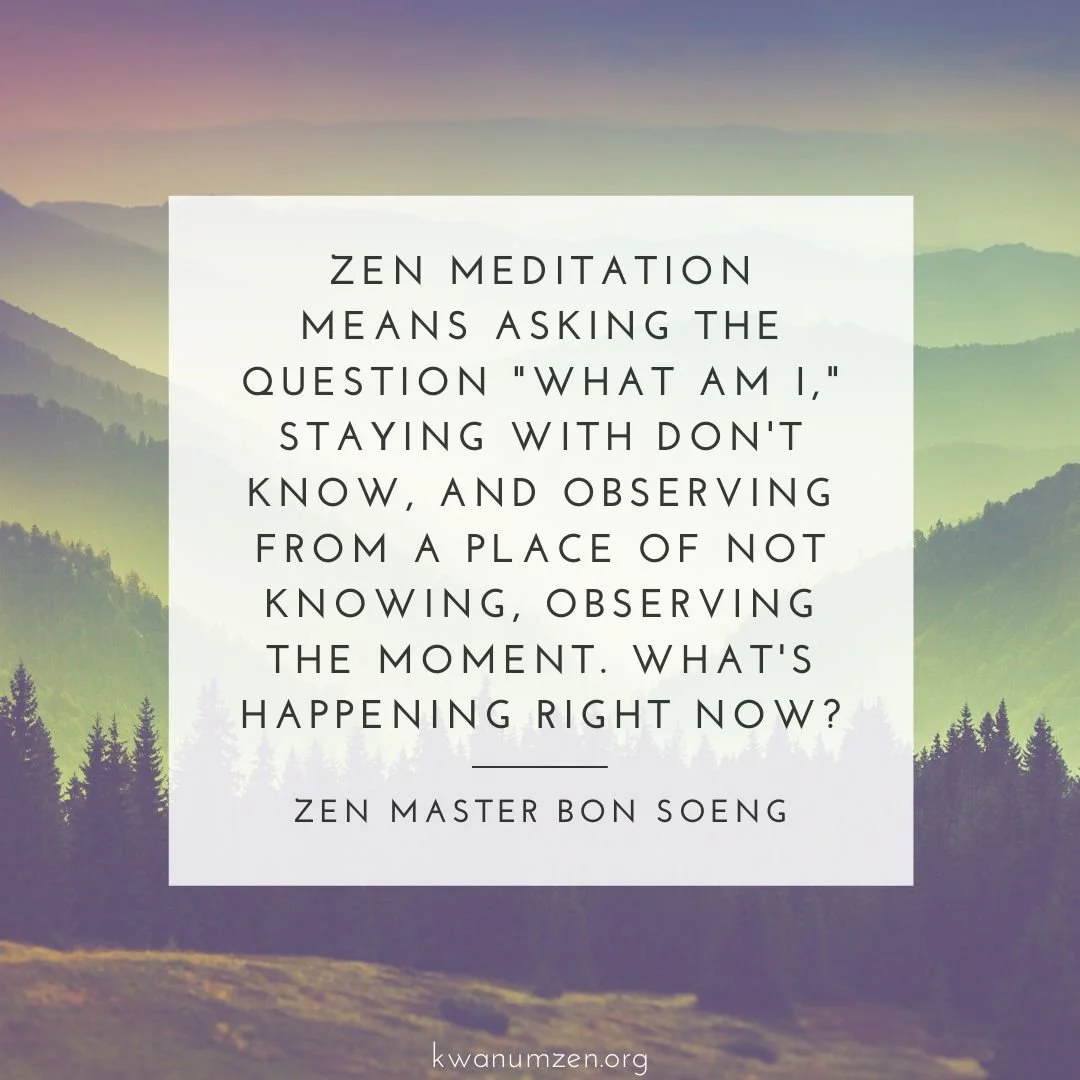 &quot;Zen meditation means asking the question 'What am I'...&quot; Quote by Zen Master Bon Soeng. #zen #meditation #whatami #dontknow #observing #moment #now #kwanumzen