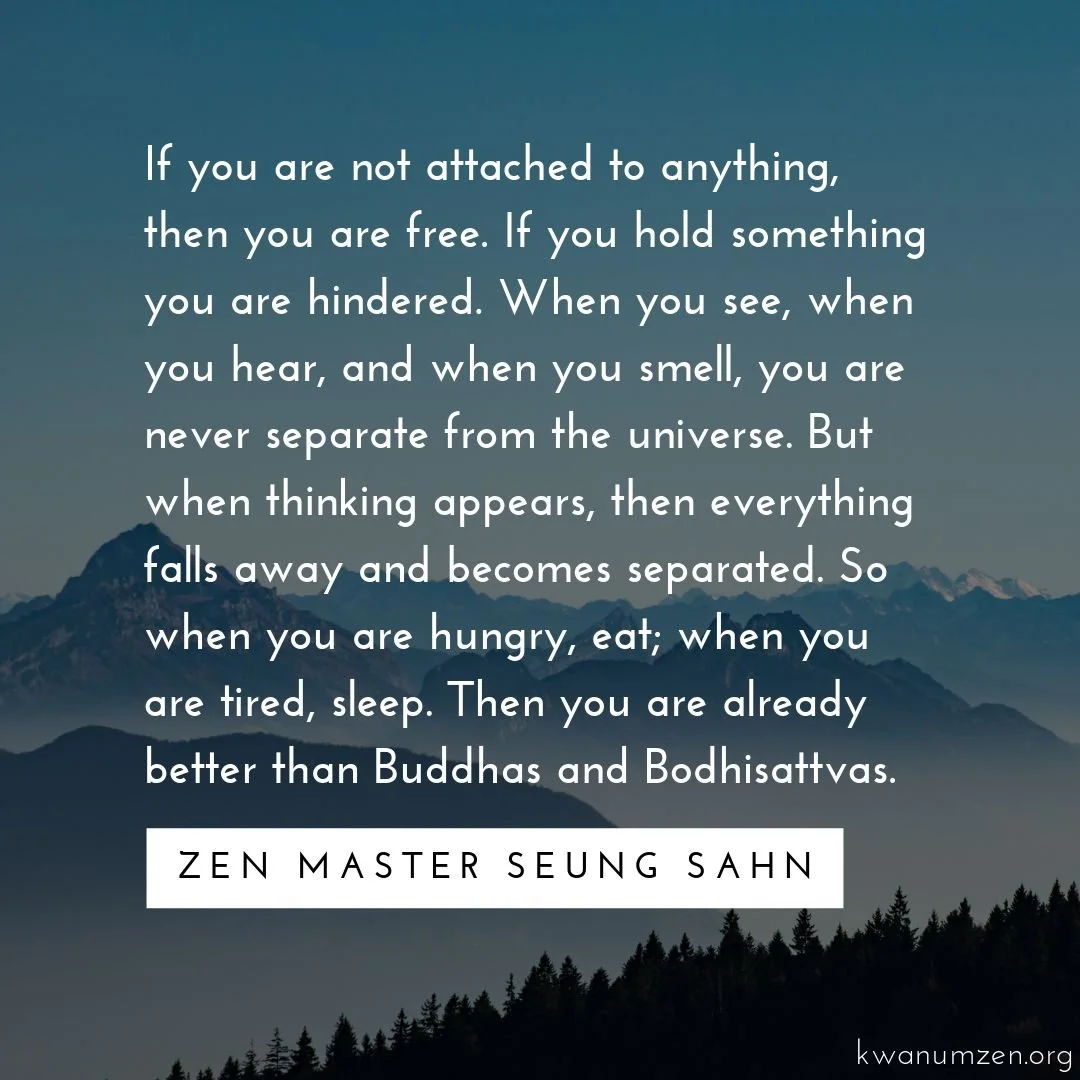 &quot;If you are not attached to anything, then you are free.&quot; Quote by Zen Master Seung Sahn. #zen #attachment #freedom #neverseparate #thinking #kwanumzen