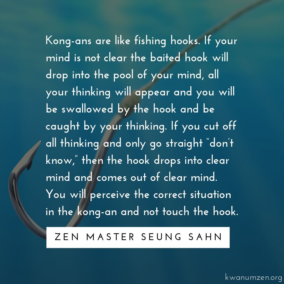 "Kong-ans are like fishing hooks." Quote by Zen Master Seung Sahn. #zen #kongans #thinking #clearmind #correctsituation #zmseungsahn #kwanumzen