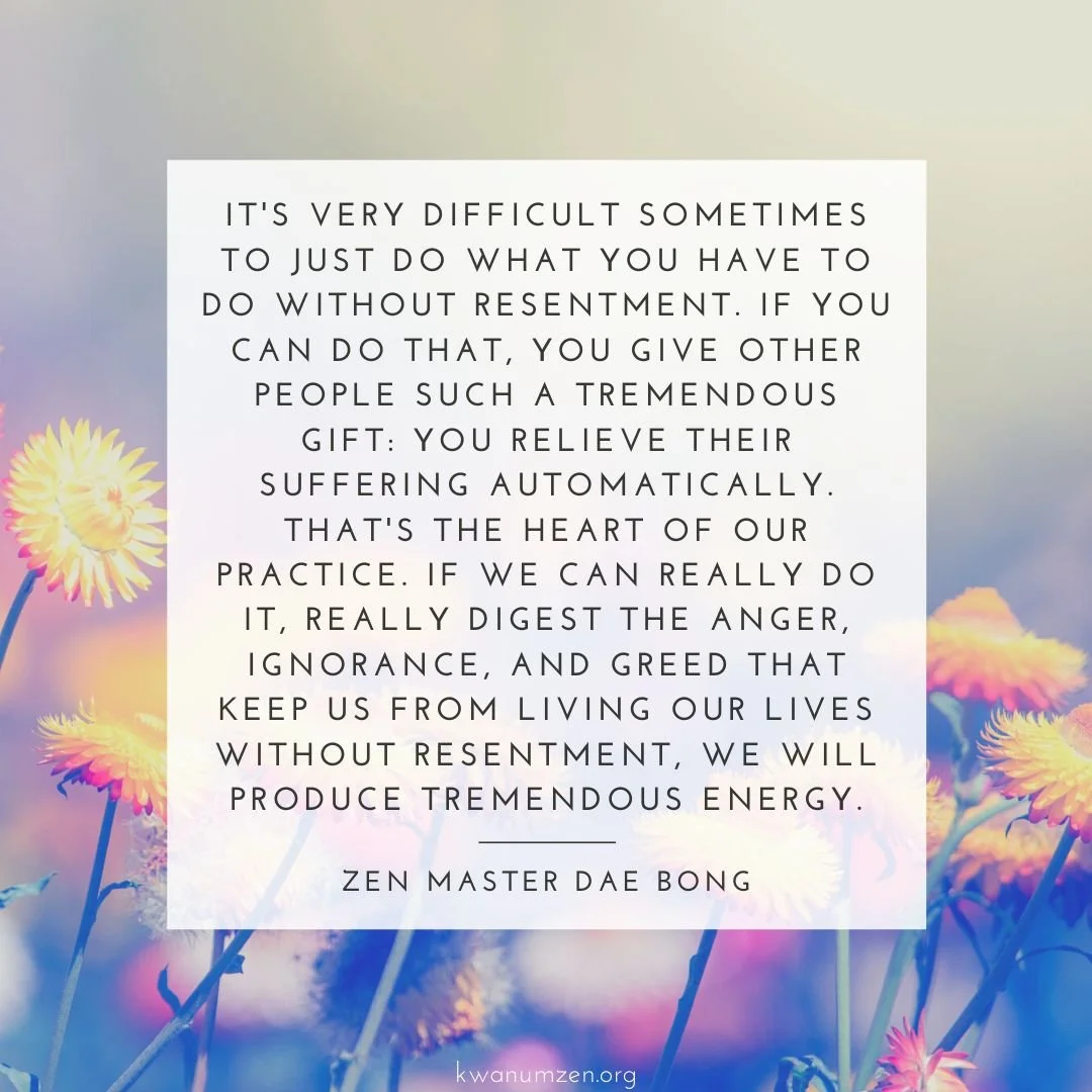 "It's very difficult sometimes to just do what you have to do without resentment." Quote by Zen Master Dae Bong. #zen #energy #bodhisattva  #anger #greed #ignorance #compassion #buddhism #kwanumzen