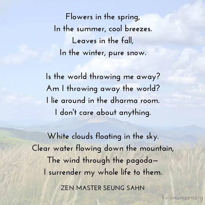 "Flowers in the spring/ In the summer, cool breezes." Poem by Zen Master Seung Sahn #zen #poetry #moment #meditation #zmseungsahn #kwanumzen