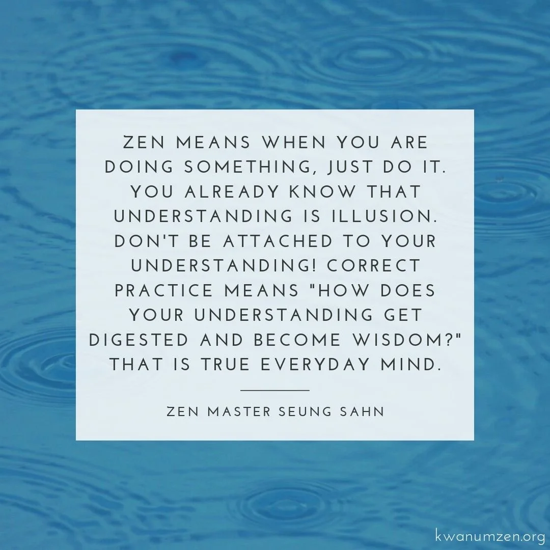 "Zen means when you are doing something, just do it." Quote by Zen Master Seung Sahn. #zen #understanding #wisdom #everyday #attachment #zmseungsahn #kwanumzen