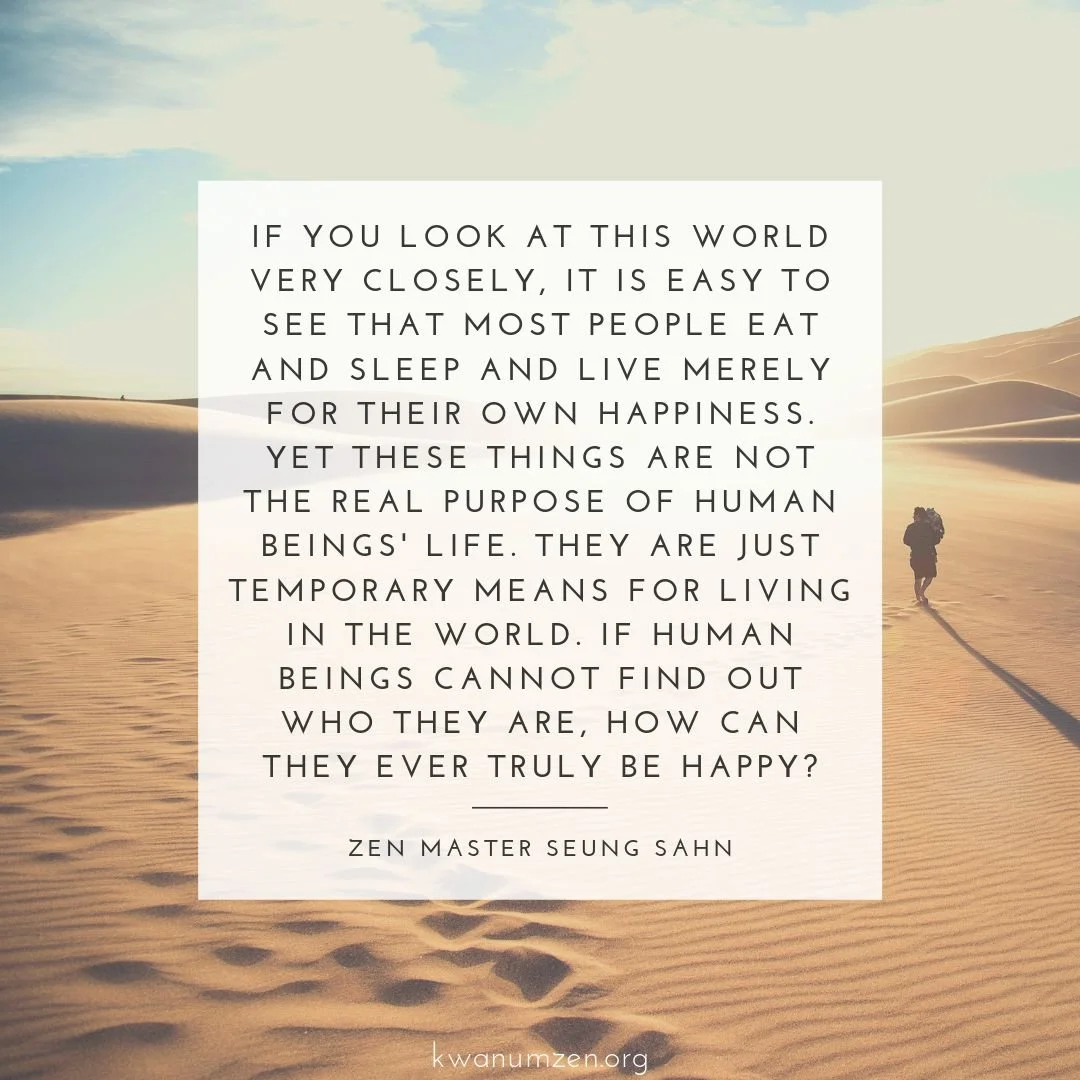 "If you look at this world very closely, it is easy to see that most people eat and sleep and live merely for their own happiness." Quote by Zen Master Seung Sahn #zen #happiness #desire #human #lifepurpose #whatami #zmseungsahn #kwanumzen