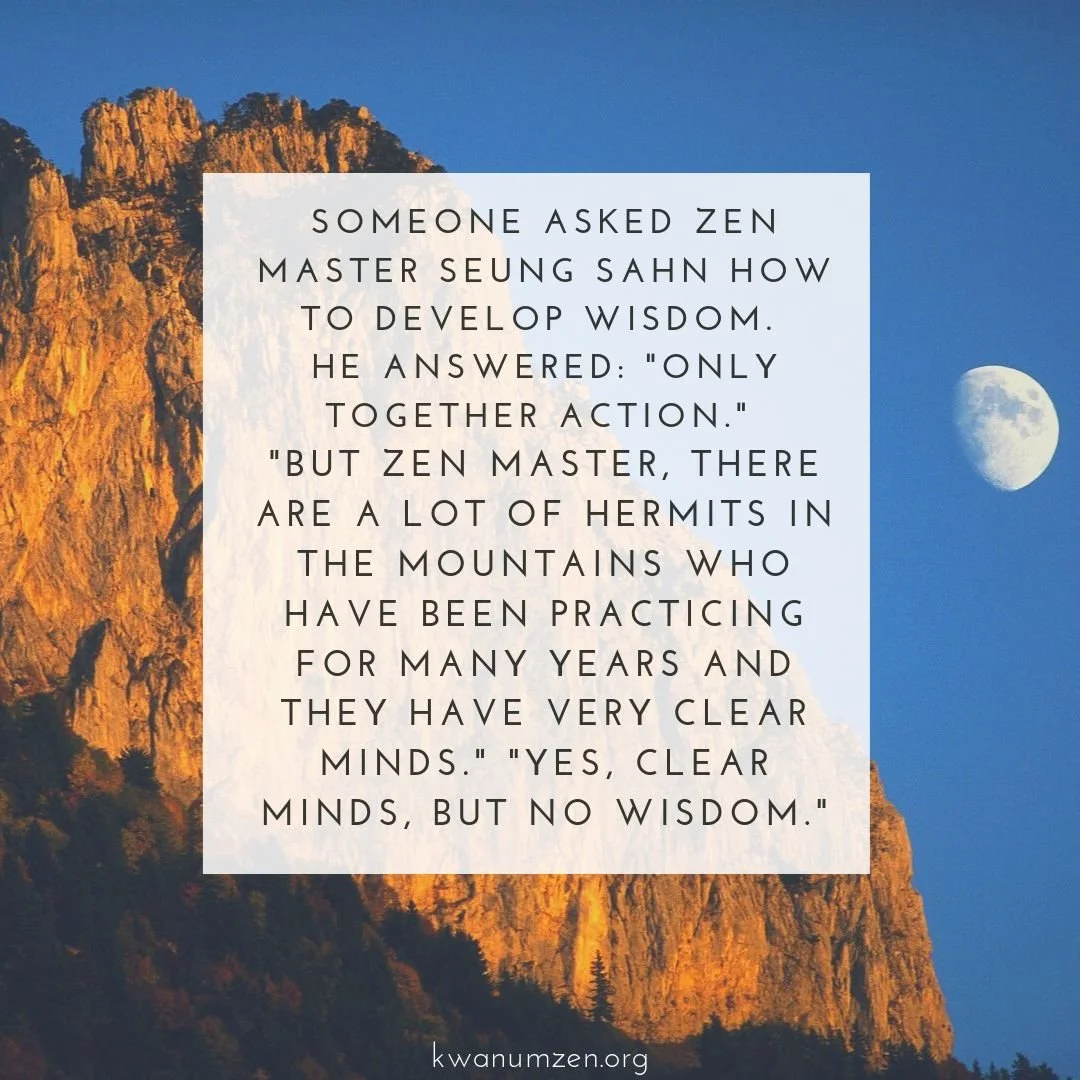 "Someone asked Zen Master Seung Sahn how to develop wisdom." #zen #wisdom #togetheraction #clearmind #kwanumzen #zmseungsahn