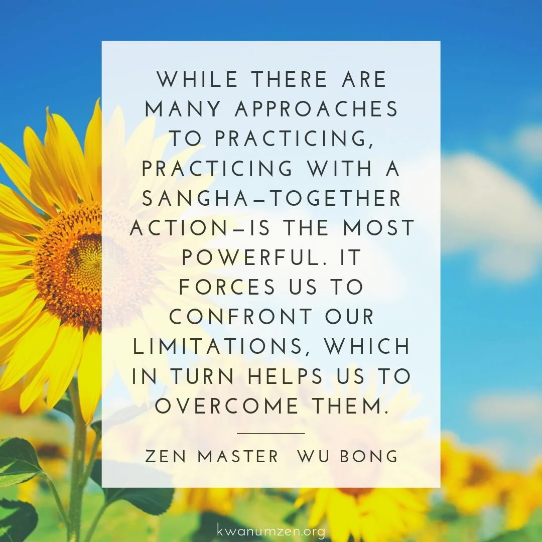 "While there are many approaches to practicing, practicing with a sangha&mdash;together action&mdash;is the most powerful." Quote by Zen Master Wu Bong #zen #meditation #sangha #together #limitations #kwanumzen https://bit.ly/49SrdPx