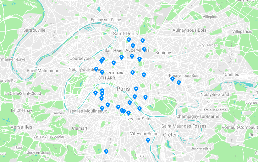 Locations of the  32 Parisculteurs sites  introduced in 2019.
