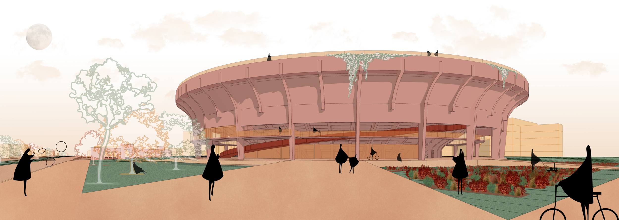 Rendering of the PLASSA and its food cultivation plans; image sourced from Terrazas Productivas
