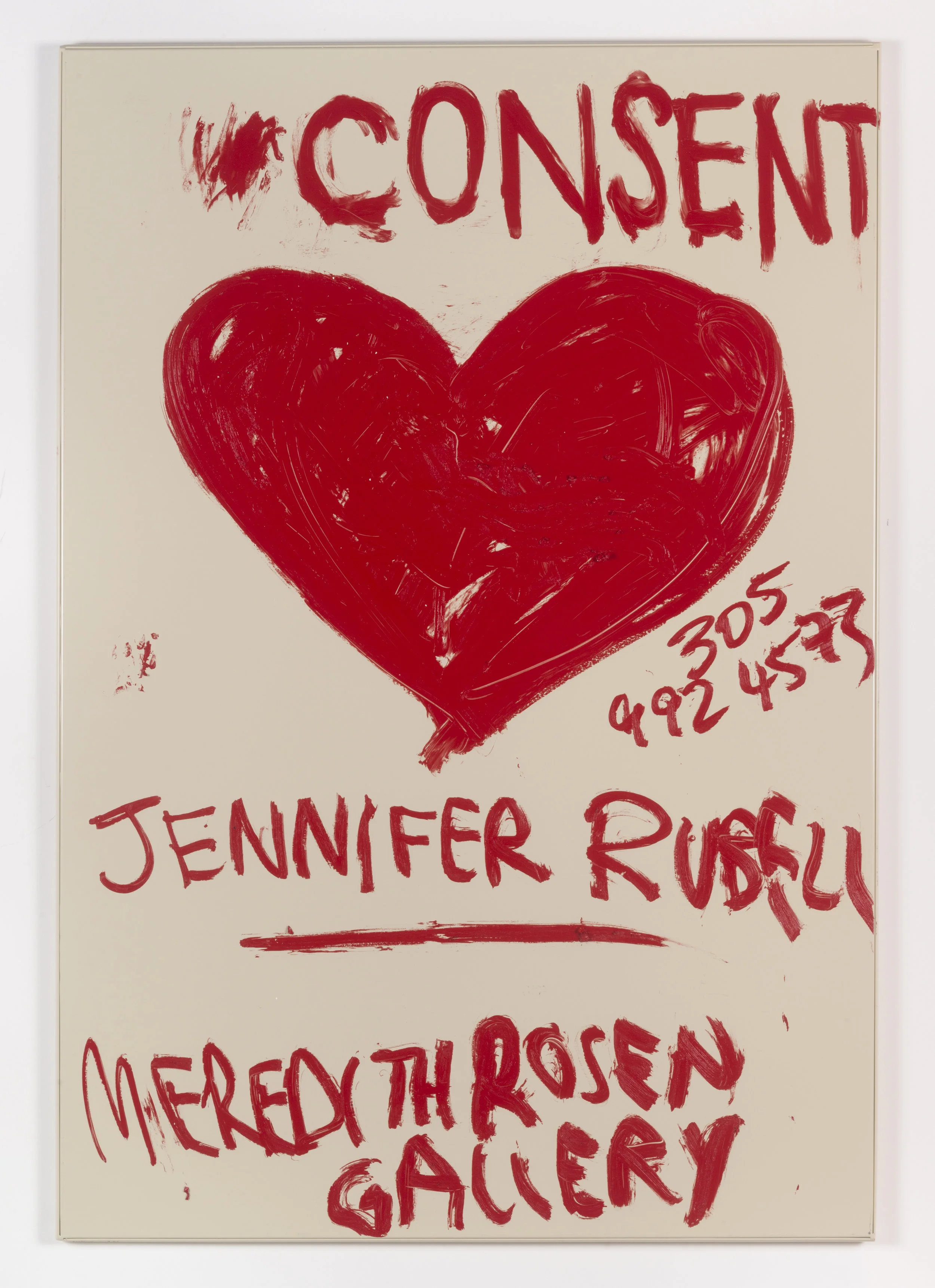 Jennifer Rubell, Consent , 2018, oil stick on bathroom partition, 58 x 40 inches