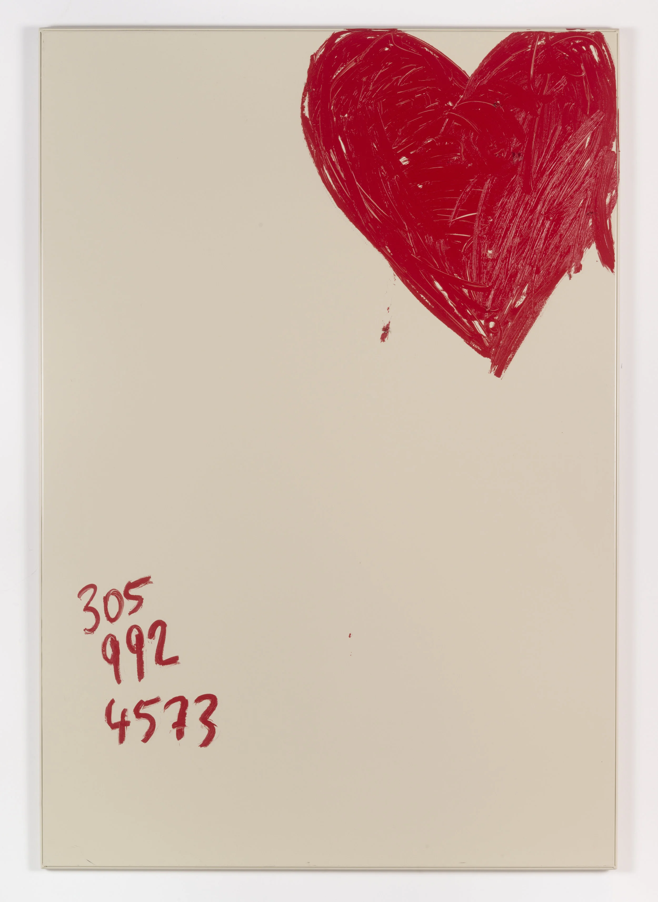 Jennifer Rubell, Perfect Heart , 2018, oil stick on bathroom partition, 58 x 40 inches