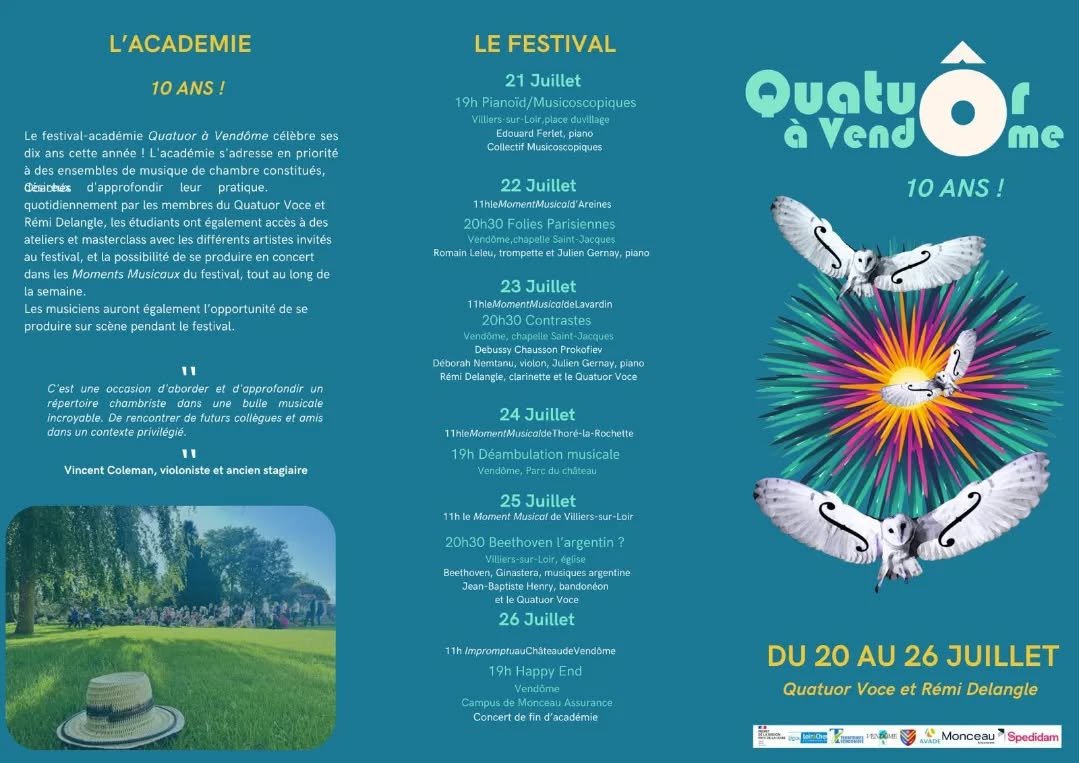 ✨ Il reste quelques places pour nos deux acad&eacute;mies estivales ☀️

🎶 Acad&eacute;mie de musique de chambre Quatuor &agrave; Vend&ocirc;me
📅 20&ndash;26 juillet

🎶 Acad&eacute;mie de musique de chambre Les Rendez-vous des Princes 
📅 16&ndash;