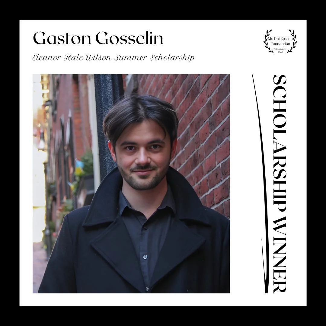 🎉 Congratulations to Gaston Gosselin! 🎶
Recipient of the Eleanor Hale Wilson Summer Scholarship, awarded by the Mu Phi Epsilon Foundation!

This prestigious scholarship provides $2,000 for study at a domestic or international summer music program, 