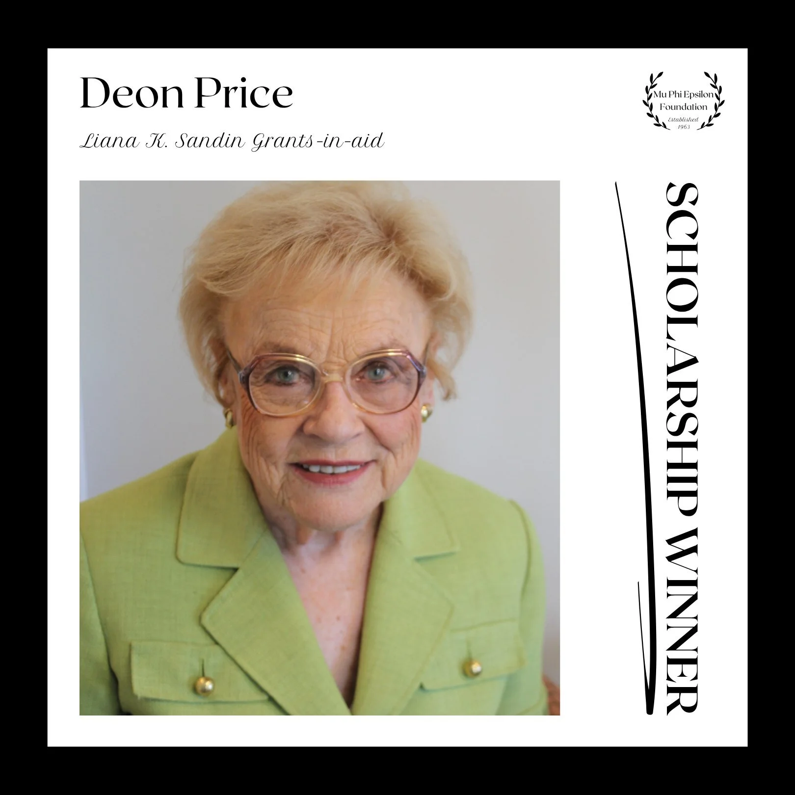 🎉 Congratulations to Deon Price! 🎶
Recipient of the Liana K. Sandin Grant-in-Aid, awarded by the Mu Phi Epsilon Foundation!

This $2,000 grant supports musicians pursuing exceptional projects that are well beyond the planning stage &mdash; helping 