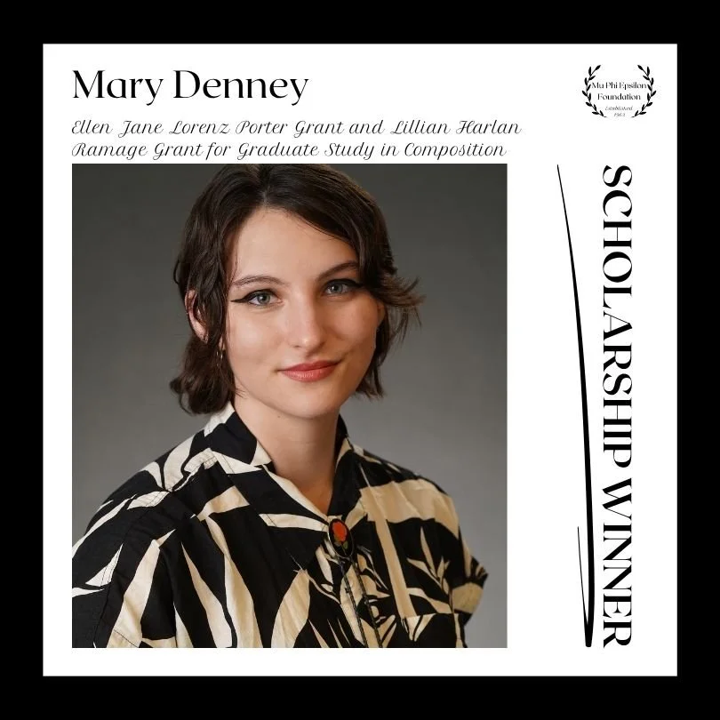 🎼✨ Congratulations to Mary Denney! 🎶📝

We are proud to announce that Mary Denney has been awarded two prestigious grants from the Mu Phi Epsilon Foundation:
🏅 The Ellen Jane Lorenz Porter Grant
🏅 The Lillian Harlan Ramage Grant for Graduate Stud