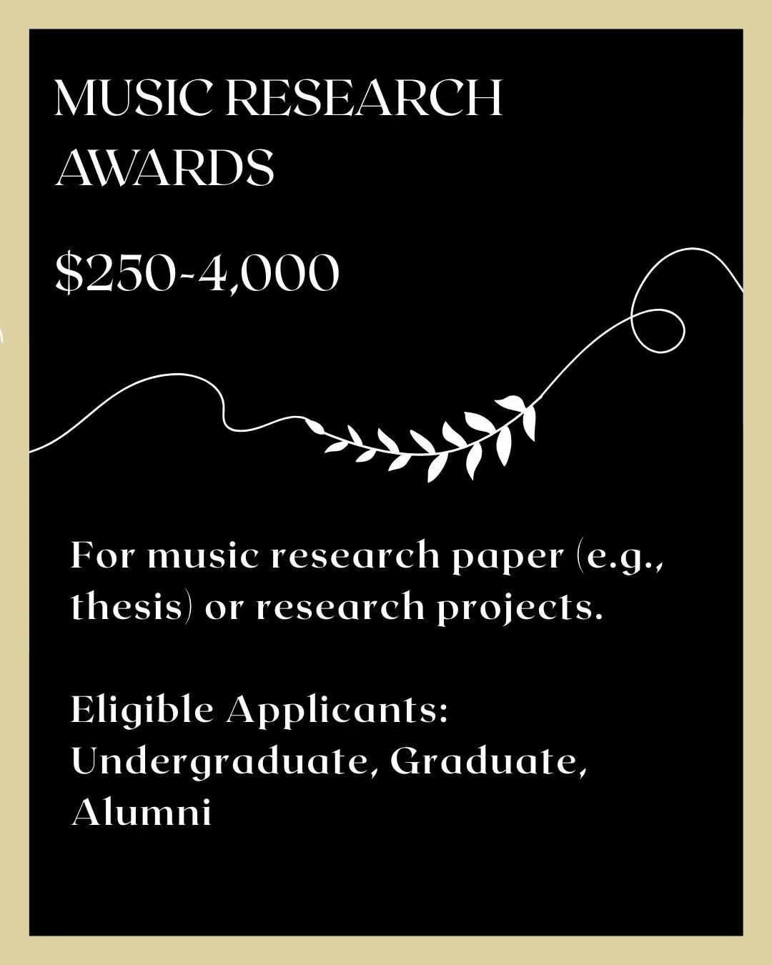 The Music Research Scholarship supports scholarly work in musicology, theory, history, and interdisciplinary inquiry. If your research is expanding the understanding of music, find full eligibility and application details in our bio.

#MusicResearch 