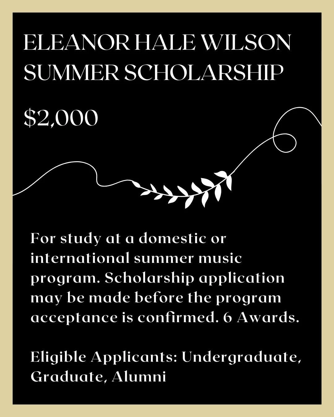 The Summer Programs Scholarship helps members attend festivals, workshops, or intensive music study during the summer months. It&rsquo;s designed to support immersive artistic experiences that inspire growth. Learn more and apply via the link in our 