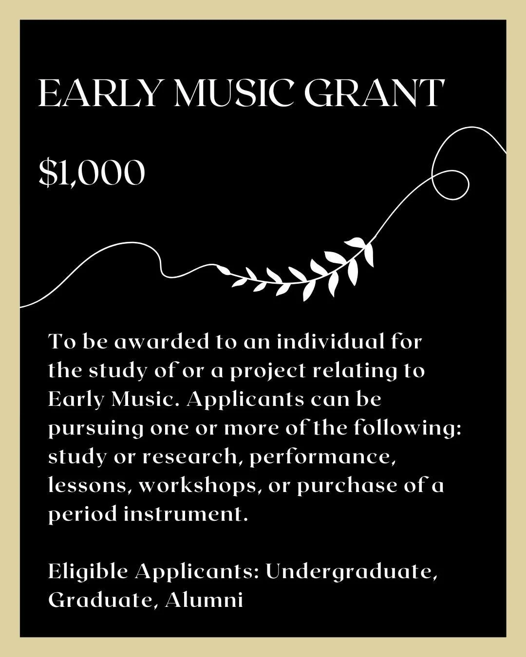 Our Early Music Scholarship supports those studying or performing early music repertoire. If your work explores historical instruments, performance practices, or repertoire, you can find full application details at the link in our bio.

#EarlyMusic #