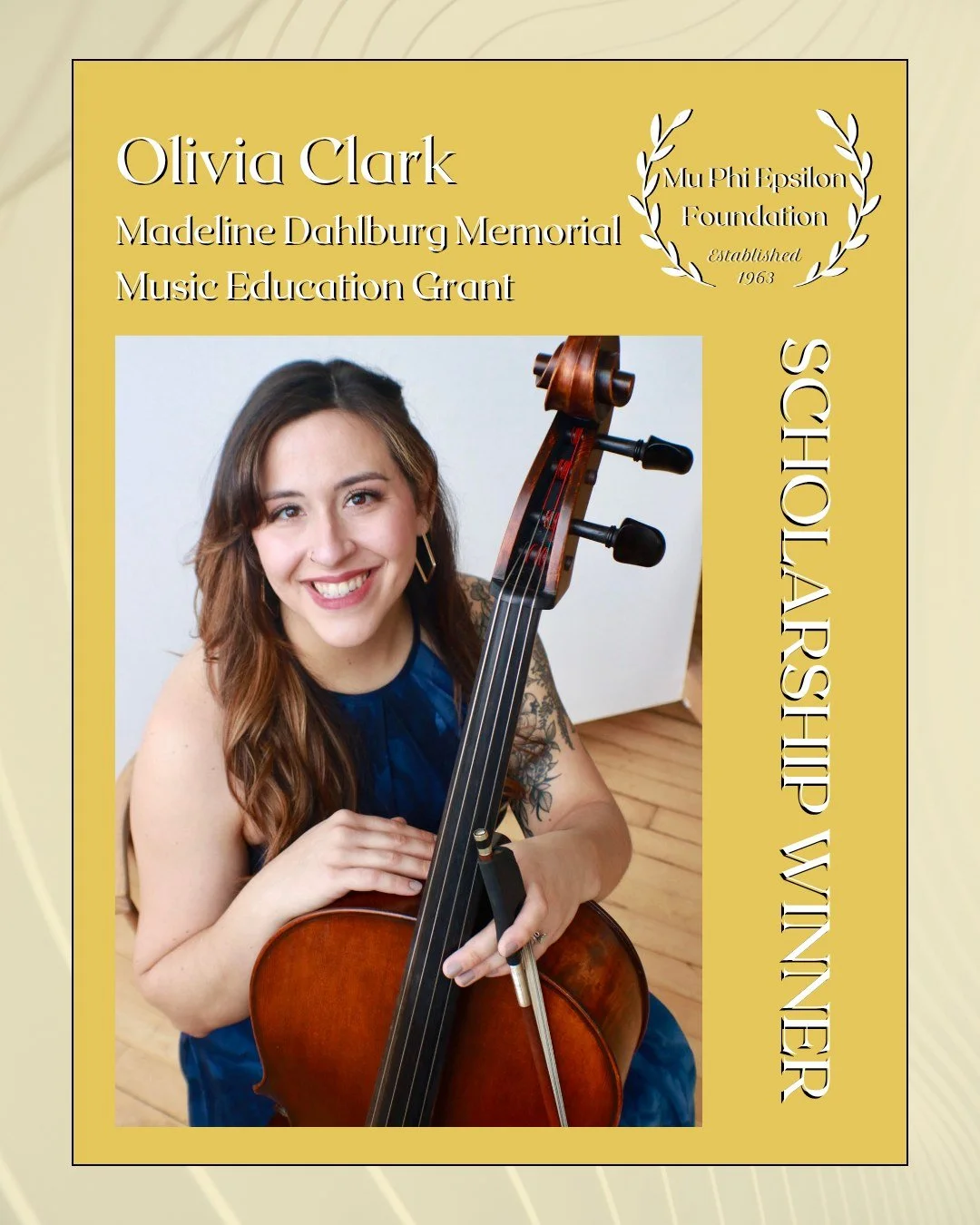 Join us in congratulating Olivia Clark, recipient of the Madeline Dahlburg Memorial Music Education Grant.
#musiceducator #madelinedahlburg #muphiepsilonfoundation