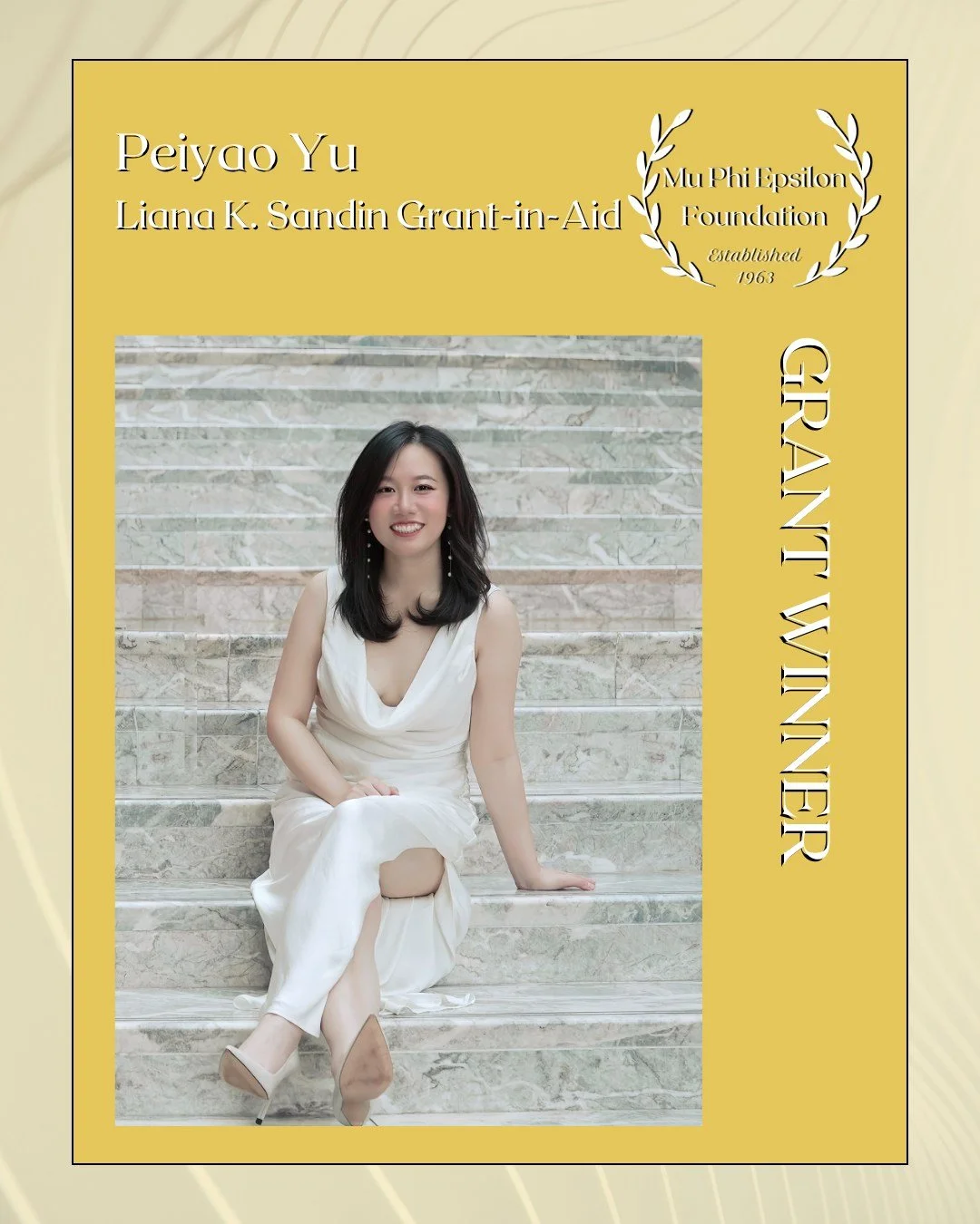 Congratulations to Peiyao Yu, recipient of the Liana K. Sandin Grant-in-Aid! Peiyao will be using the funds to help support a concert entitled "Music is Healing."
#mpefoundation #lianaksandin #muphimoney #muphiepsilon