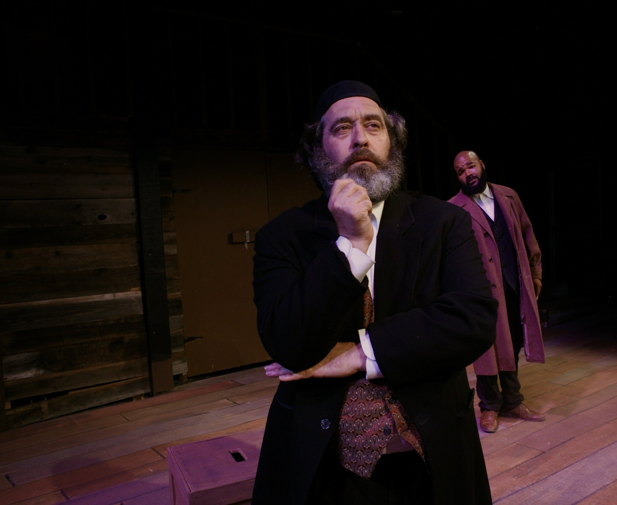  (L-R): Marc Berman (Shylock) and JM Appleby (Antoine DuPre)  in  District Merchants  by Aaron Posner. 