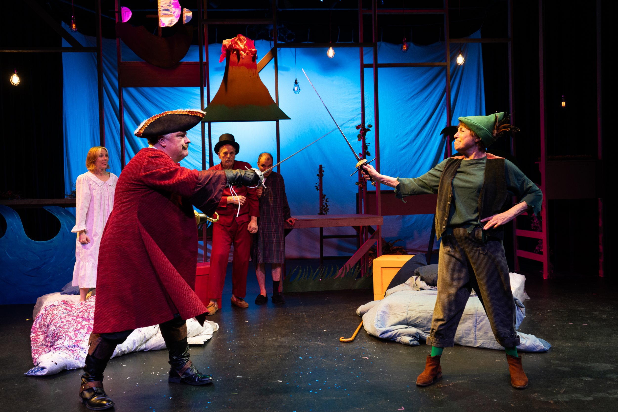  L-R: Tannis Hanson (Wendy), John Mannion (Captain Hook/Jim), Bill Davidovich (John), Ronald Feichtmeir (Michael), Monica Cappuccini (Ann).  Photography by Sinjin Jones  