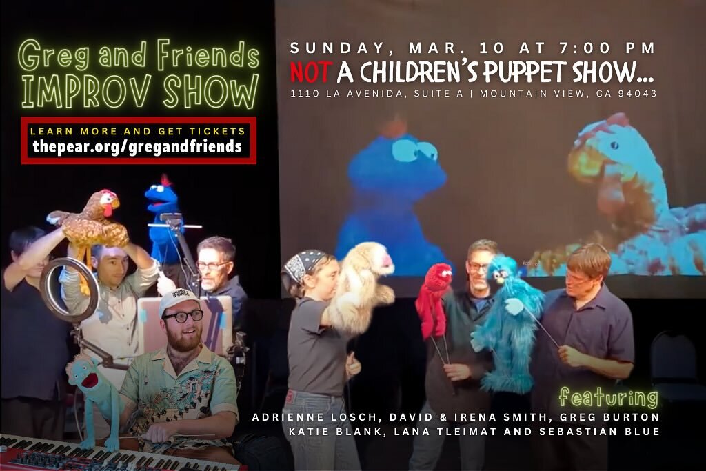 Come on down to The Pear this Sunday, March 10 at 7:00 pm for a night of silliness with improvised scenes, games, music, songs, and puppets! 

Note: this is NOT a children&rsquo;s puppet show. 😅

🎟️ Get $10 tickets via the link in our bio or at the