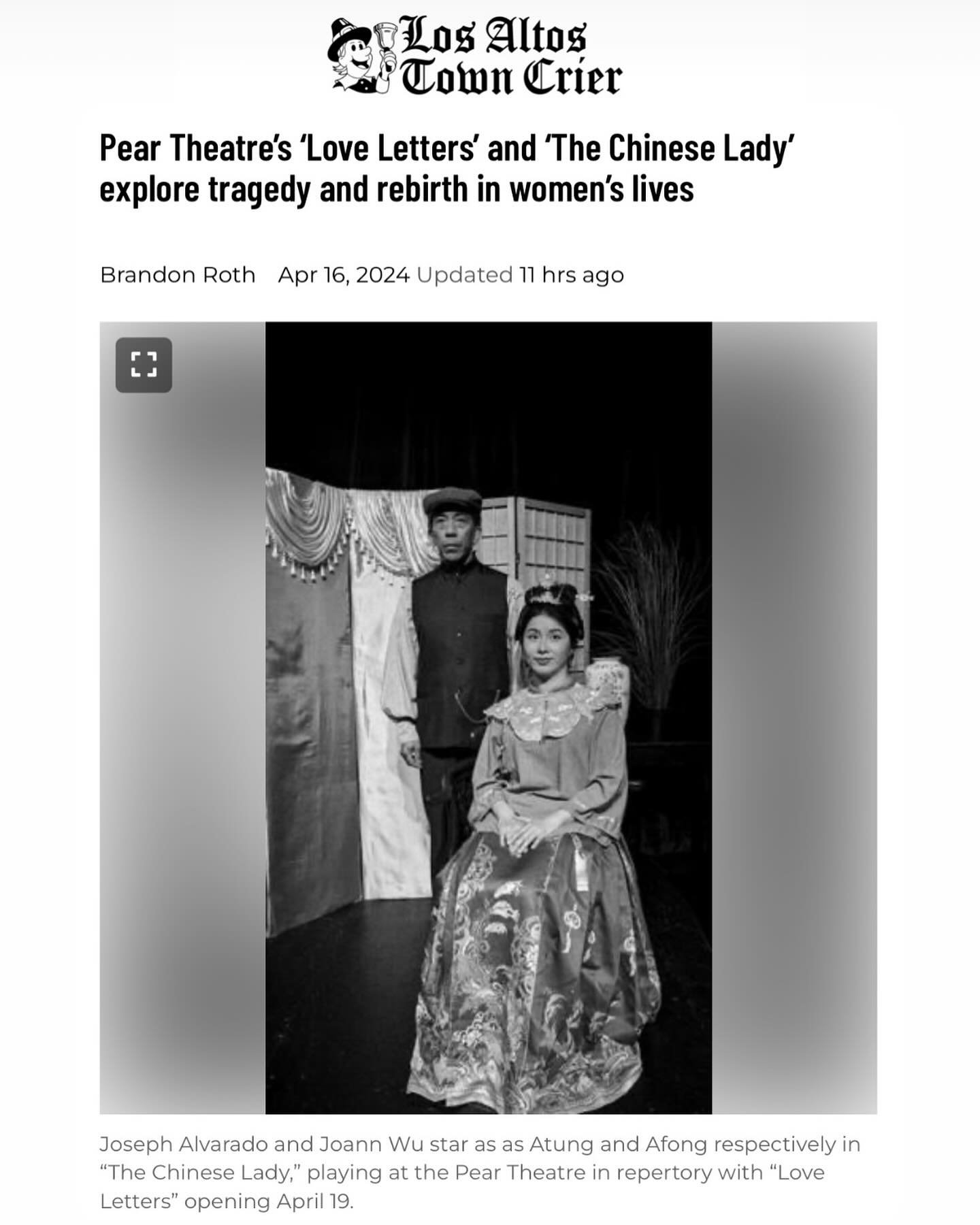 ICYMI, director Wynne Chan and actors Joseph Alvarado and Joann Wu were recently interviewed and featured in a @losaltostowncrier article on both shows opening in rep this weekend! 

🔗Read the full write-up at: tinyurl.com/4x33pwmu

🌸💞 &ldquo;Both