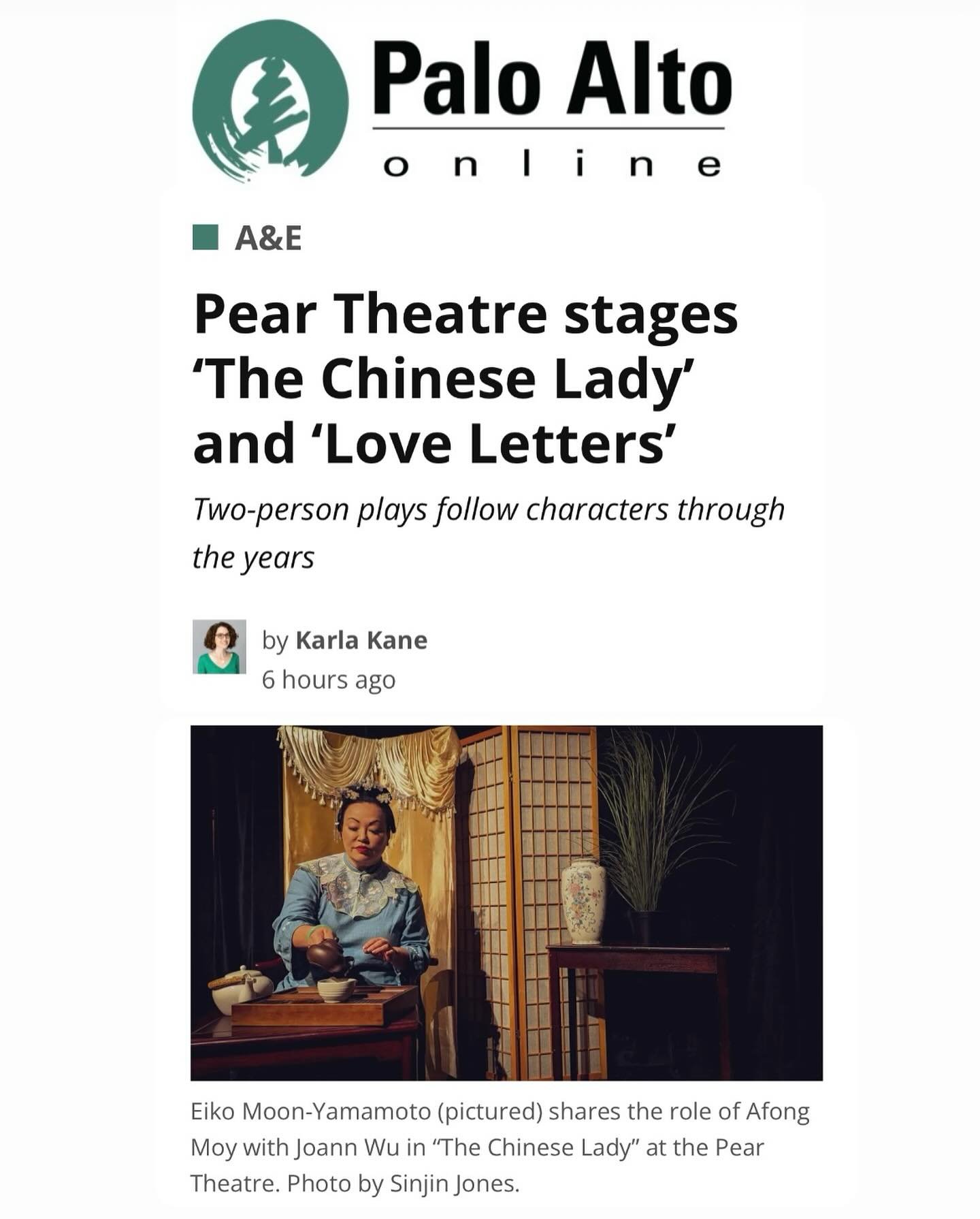 Our thanks and gratitude to Karla Kane at @paloaltoonline for another wonderful write-up on &lsquo;The Chinese Lady&rsquo; &amp; &lsquo;Love Letters&rsquo;, feat. excerpts from interviews with director Wynne Chan and actress Eiko Moon-Yamamoto! 

🔗 