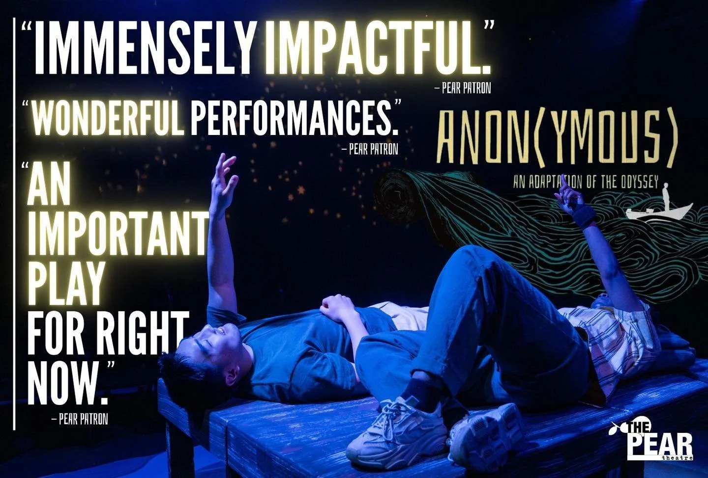 &bull; "Wonderful performances."
&bull; &ldquo;Wow. Immensely impactful."
&bull; "I could relate [to Anon's journey]. This is an important play for right now."

Audiences love 'Anon(ymous)'! 😍
Only two weekends left to catch