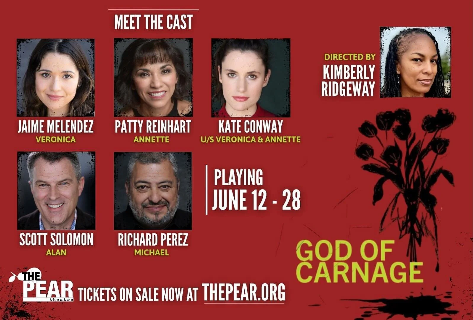 Meet the incredible cast of &lsquo;God of Carnage&rsquo; by Yasmina Reza, translated by Christopher Hampton! Directed by Kimberly Ridgeway. 

🗓️Playing June 12 - 28
🎟️Get tix today at thepear.org/whats-playing 

CAST
&bull; Jaime Melendez&hellip;&h